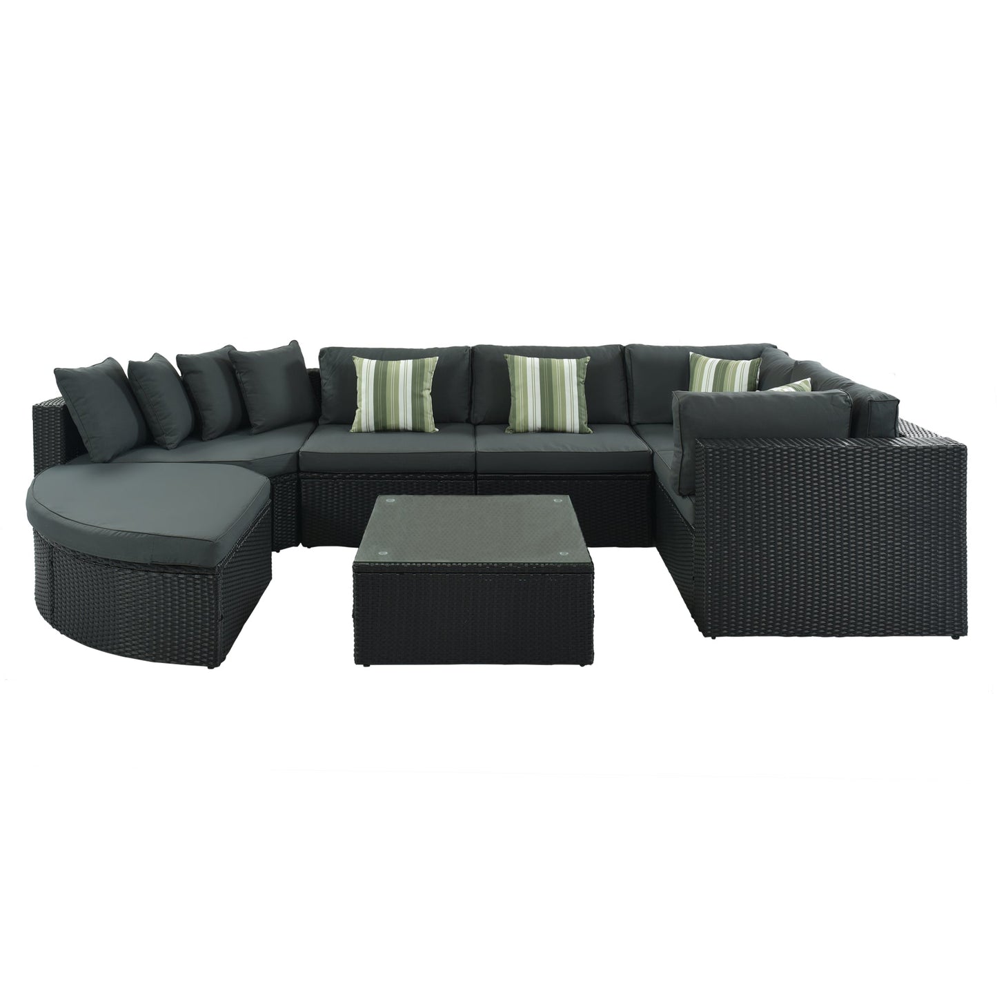 GO 7-Piece Outdoor Wicker Sofa Set with Striped Cushions