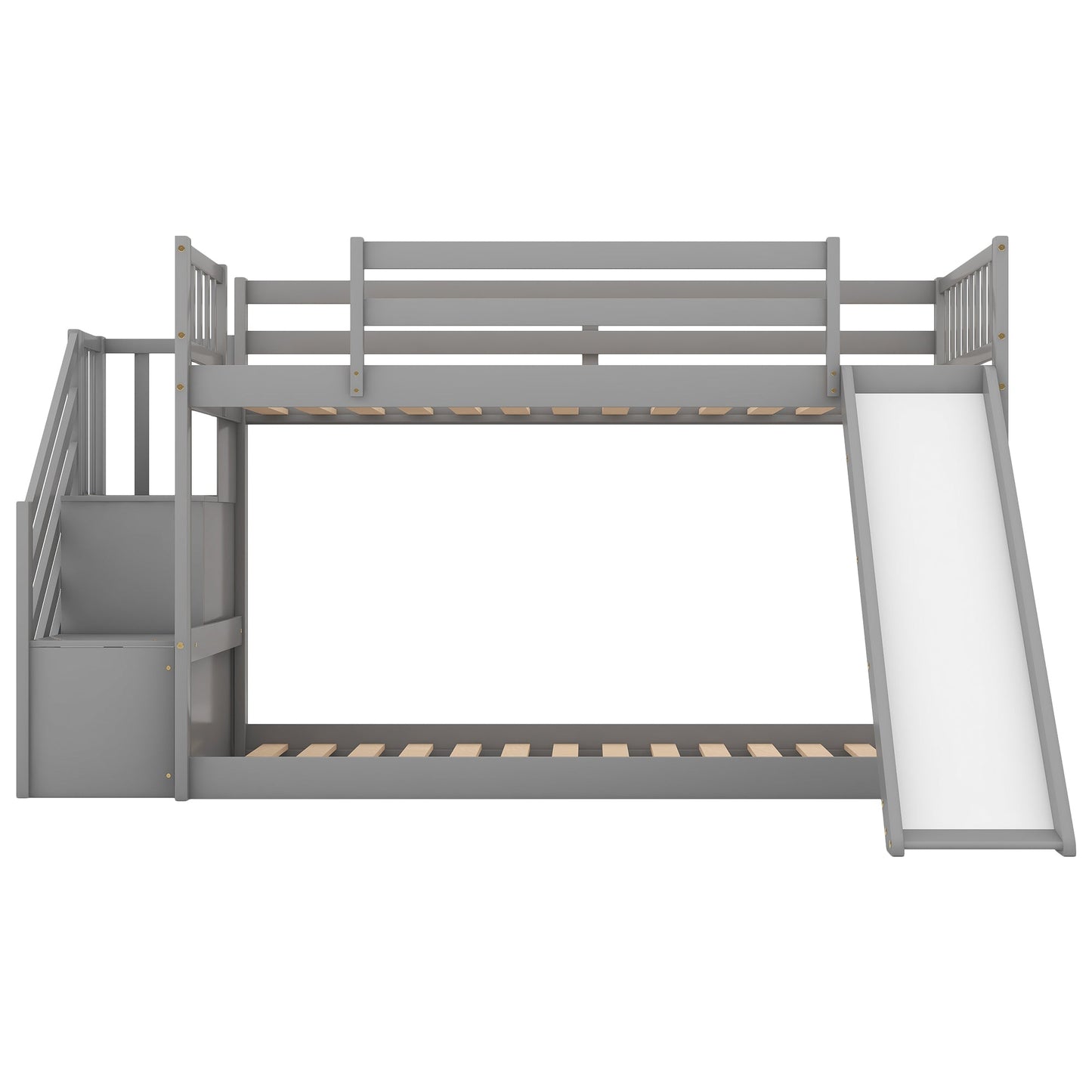 Twin Over Twin Bunk Bed with Convertible Slide and Stairway