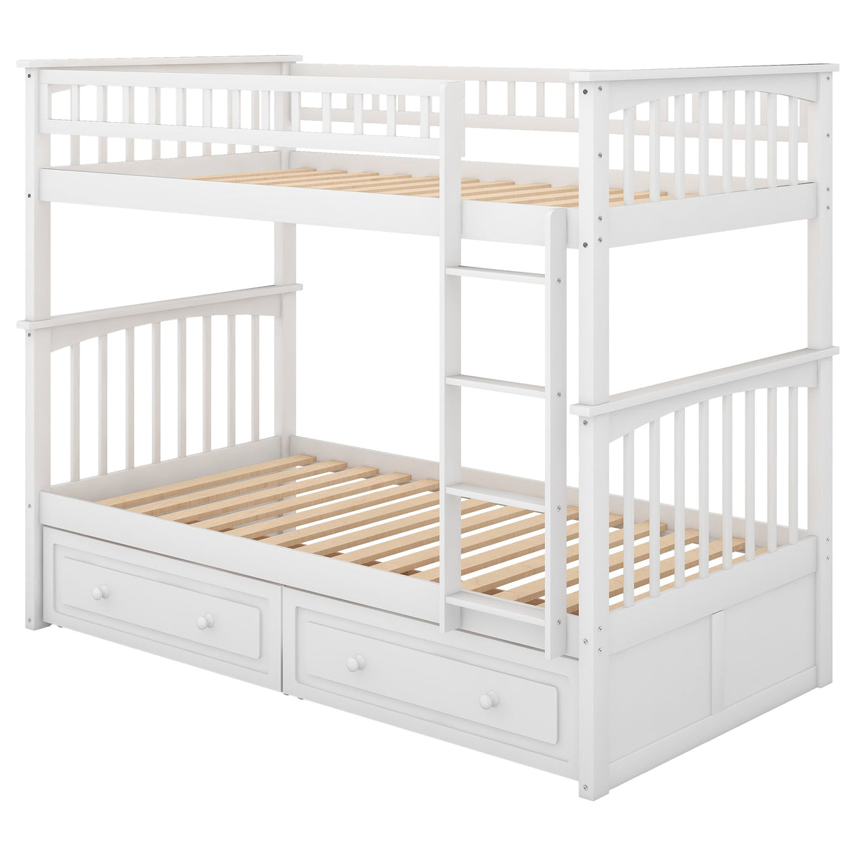 Twin Over Twin Bunk Bed with Drawers, Convertible Beds, White