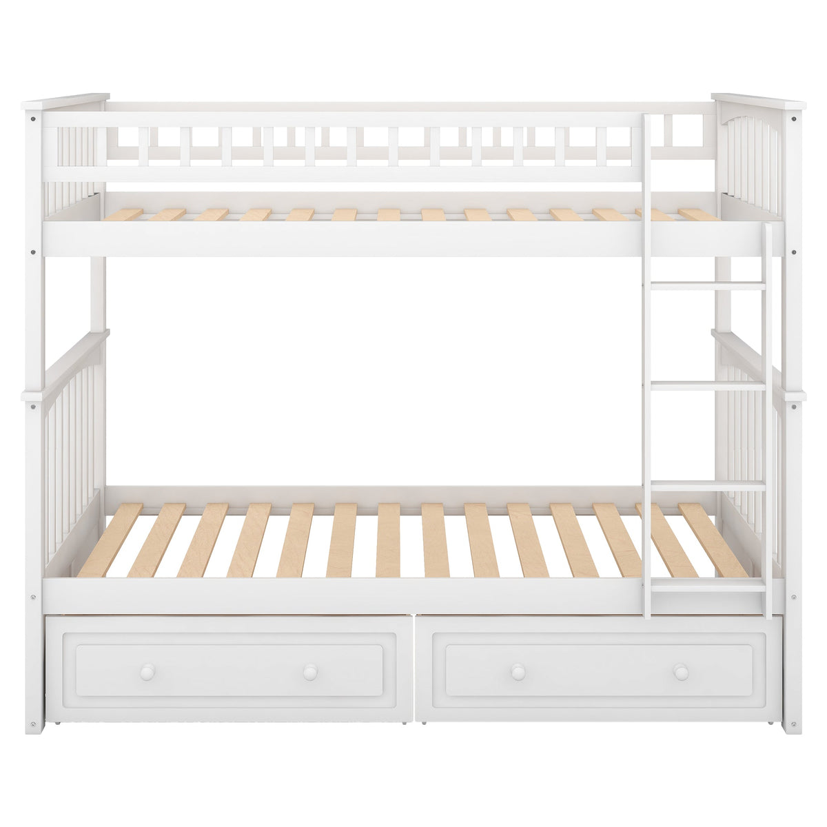 Twin Over Twin Bunk Bed with Drawers, Convertible Beds, White