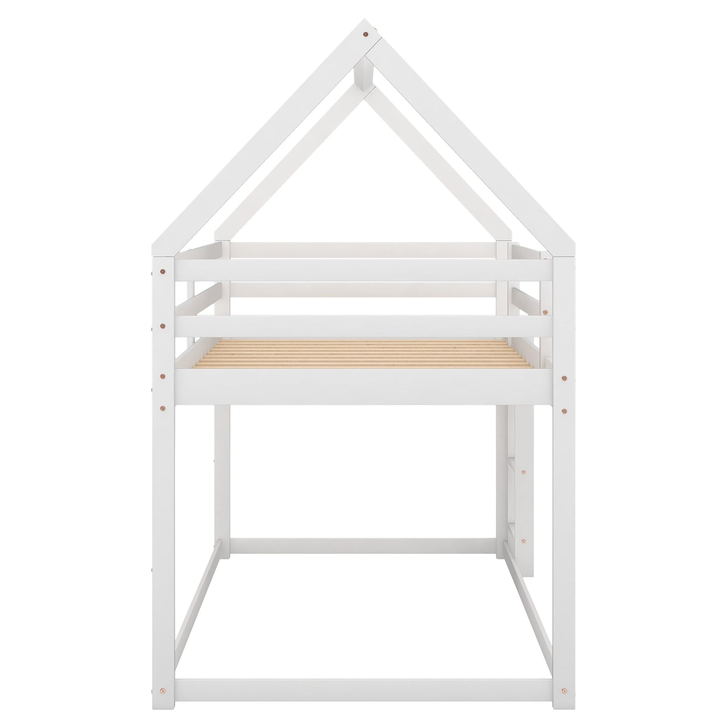 Twin Over Twin Low Bunk Bed with Ladder - White