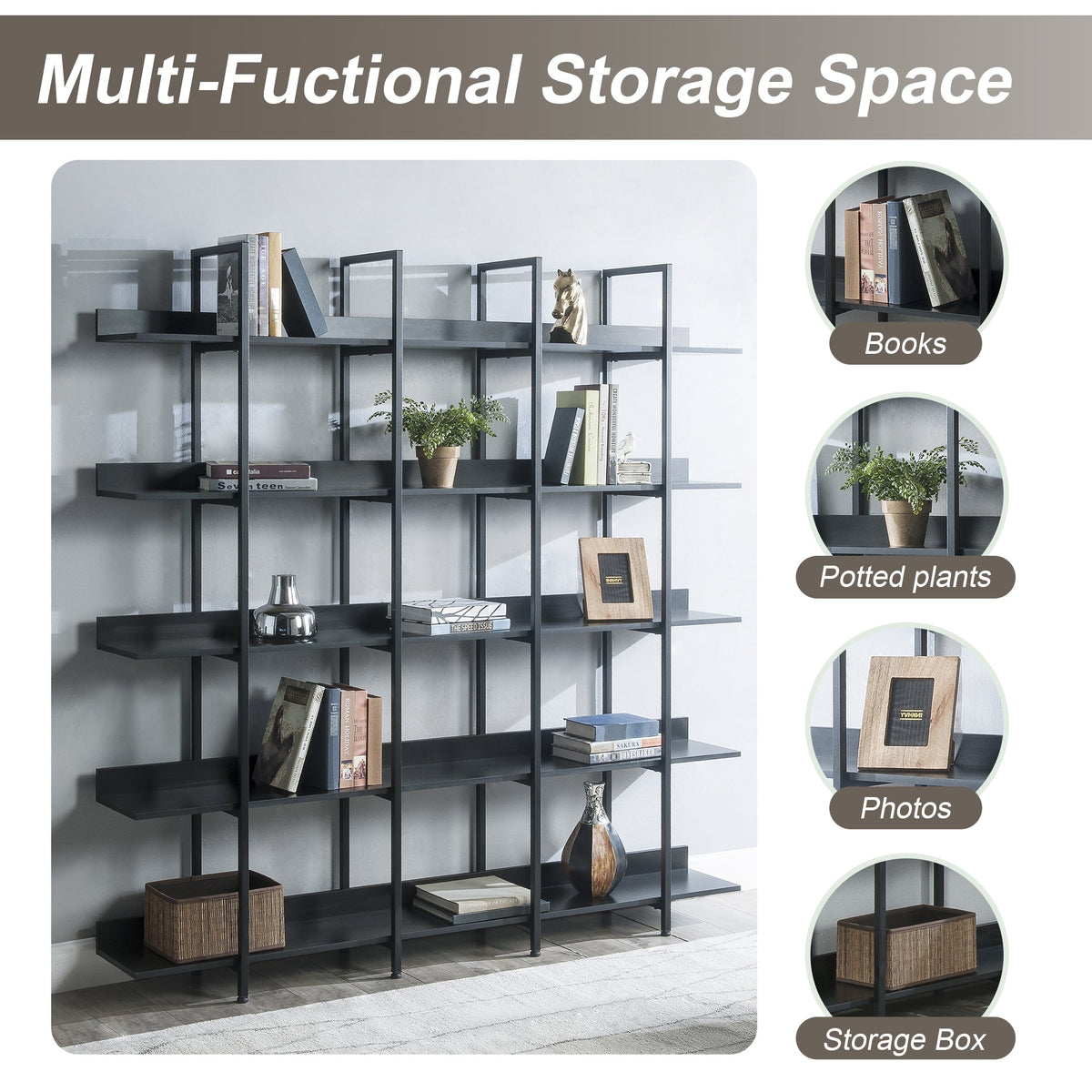 5 Tier Vintage Industrial Style Bookshelf