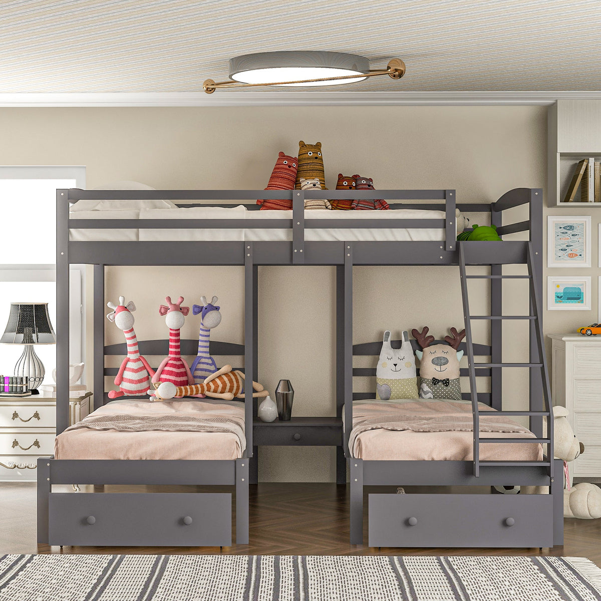 Full Over Twin & Twin Bunk Bed with Drawers