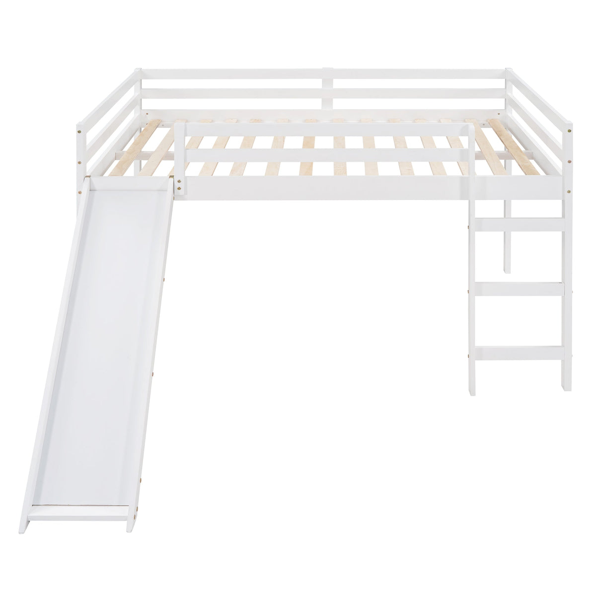 Loft Bed with Slide, Multifunctional Design, Full (White)