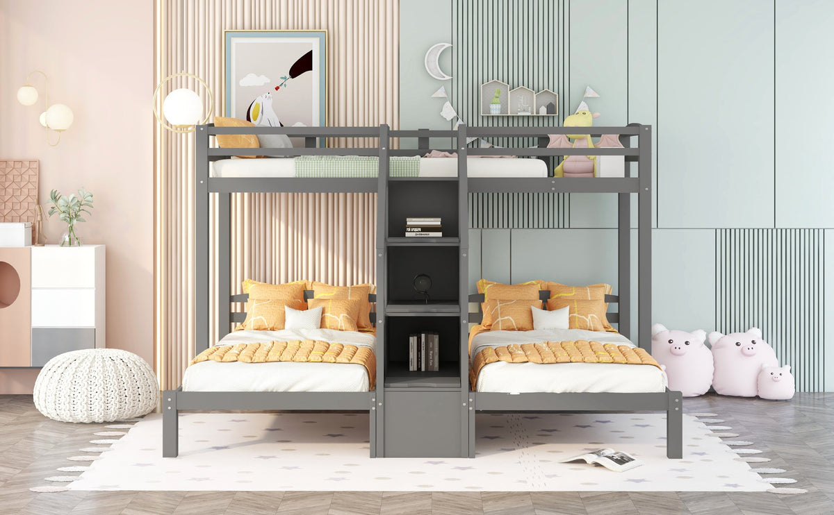 Twin Over Twin Bunk Bed with Built-in Staircase and Storage Drawer