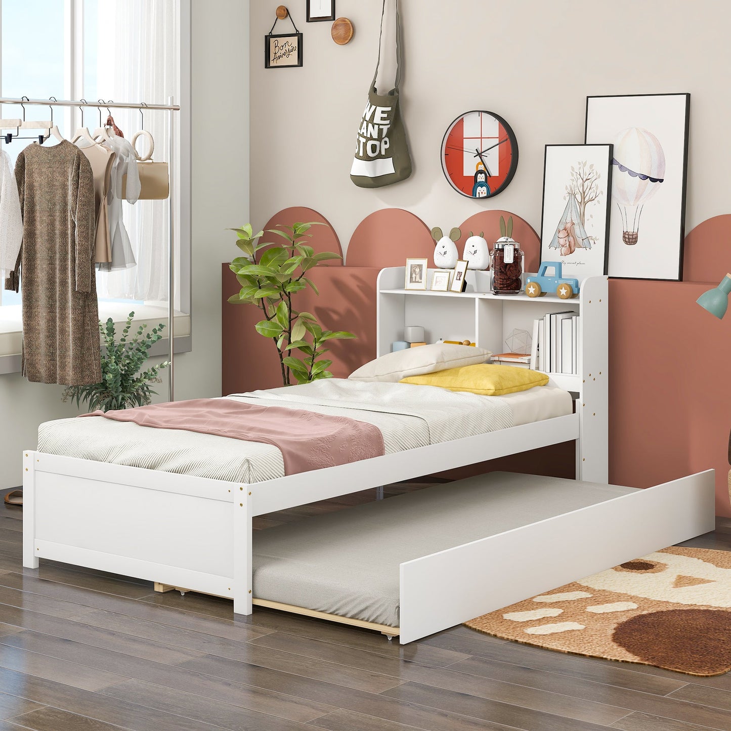 Twin Bed with Trundle and Bookcase