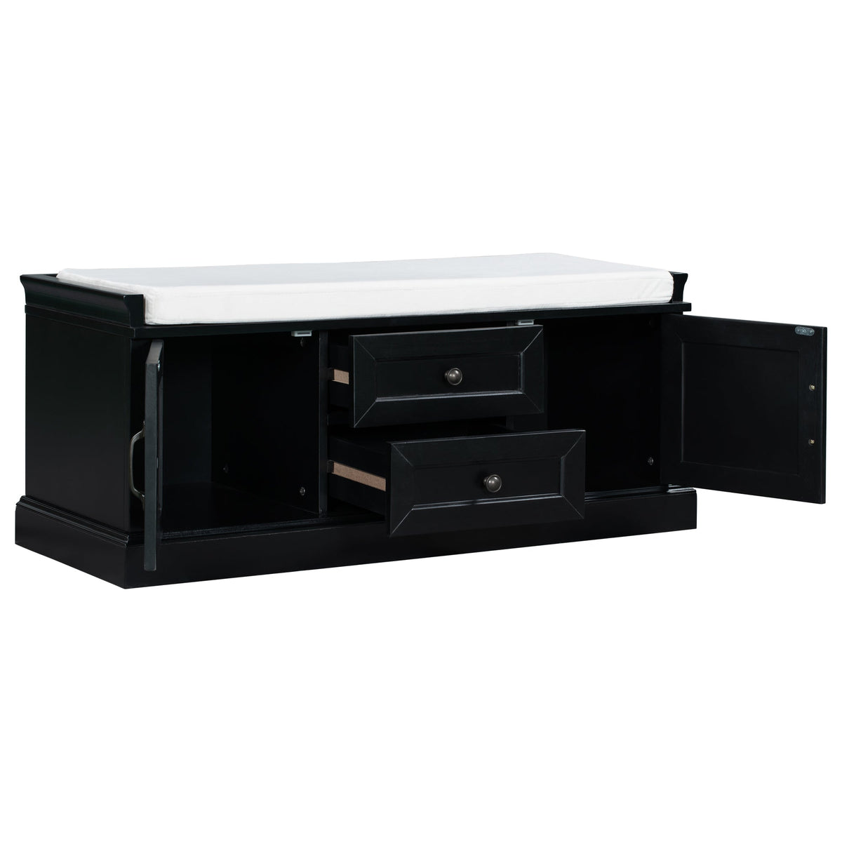 TREXM Storage Bench with 2 Drawers and 2 Cabinets in Black