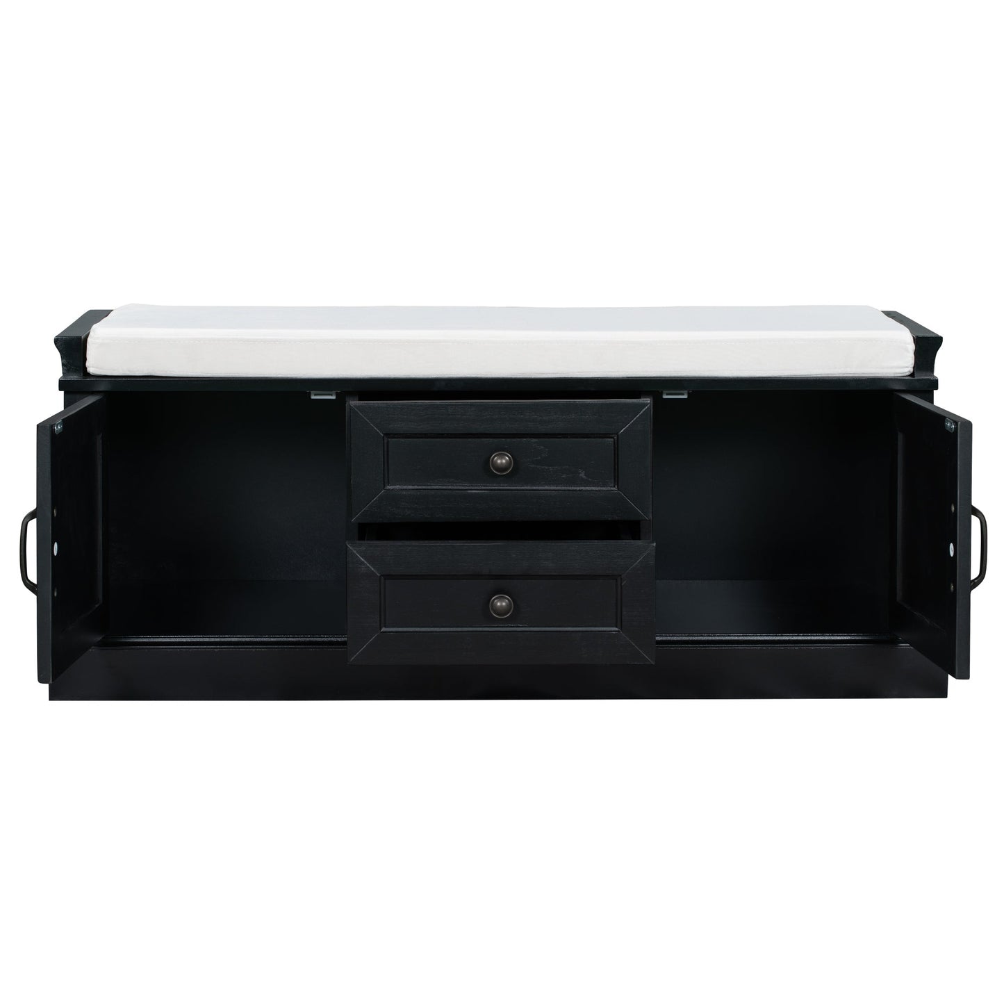 TREXM Storage Bench with 2 Drawers and 2 Cabinets in Black