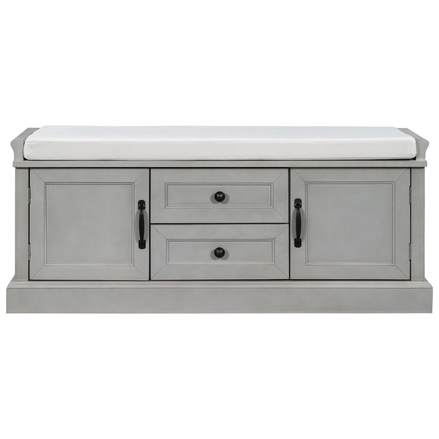 TREXM Storage Bench with 2 Drawers and 2 Cabinets, Gray Wash