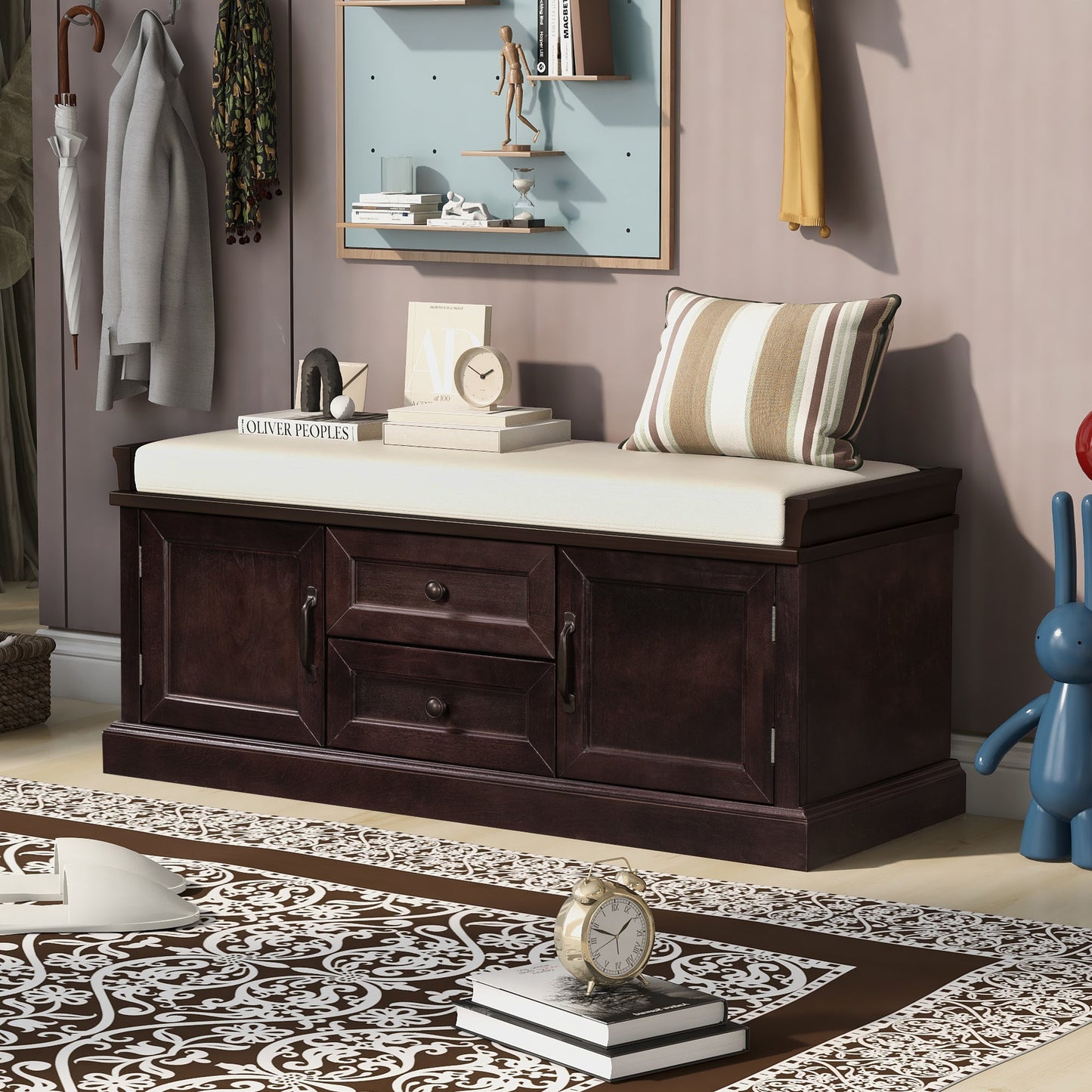 TREXM Storage Bench with 2 Drawers and 2 Cabinets
