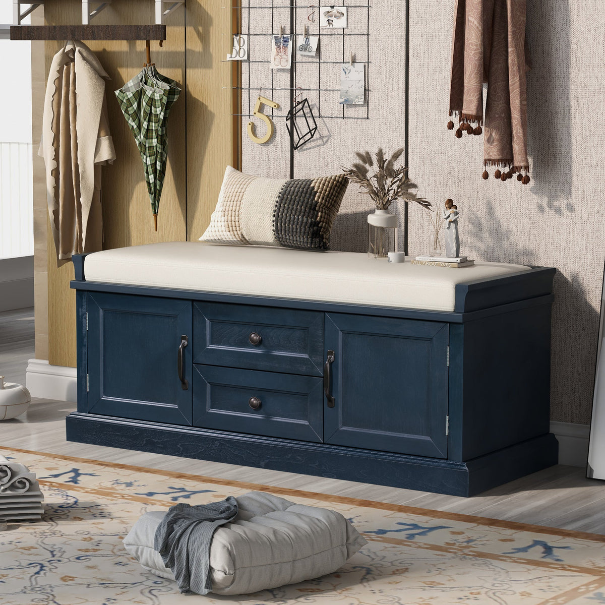 TREXM Storage Bench with 2 Drawers and 2 Cabinets