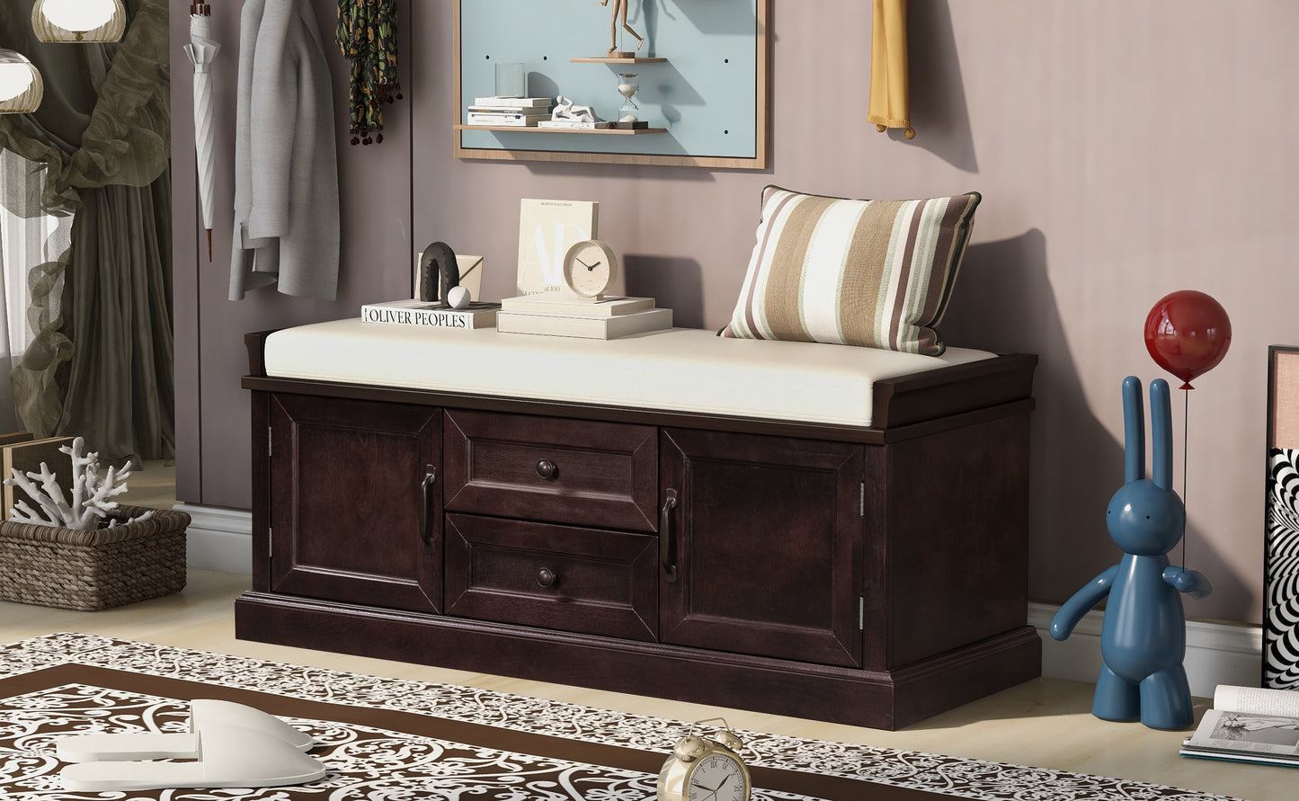 TREXM Storage Bench with 2 Drawers and 2 Cabinets