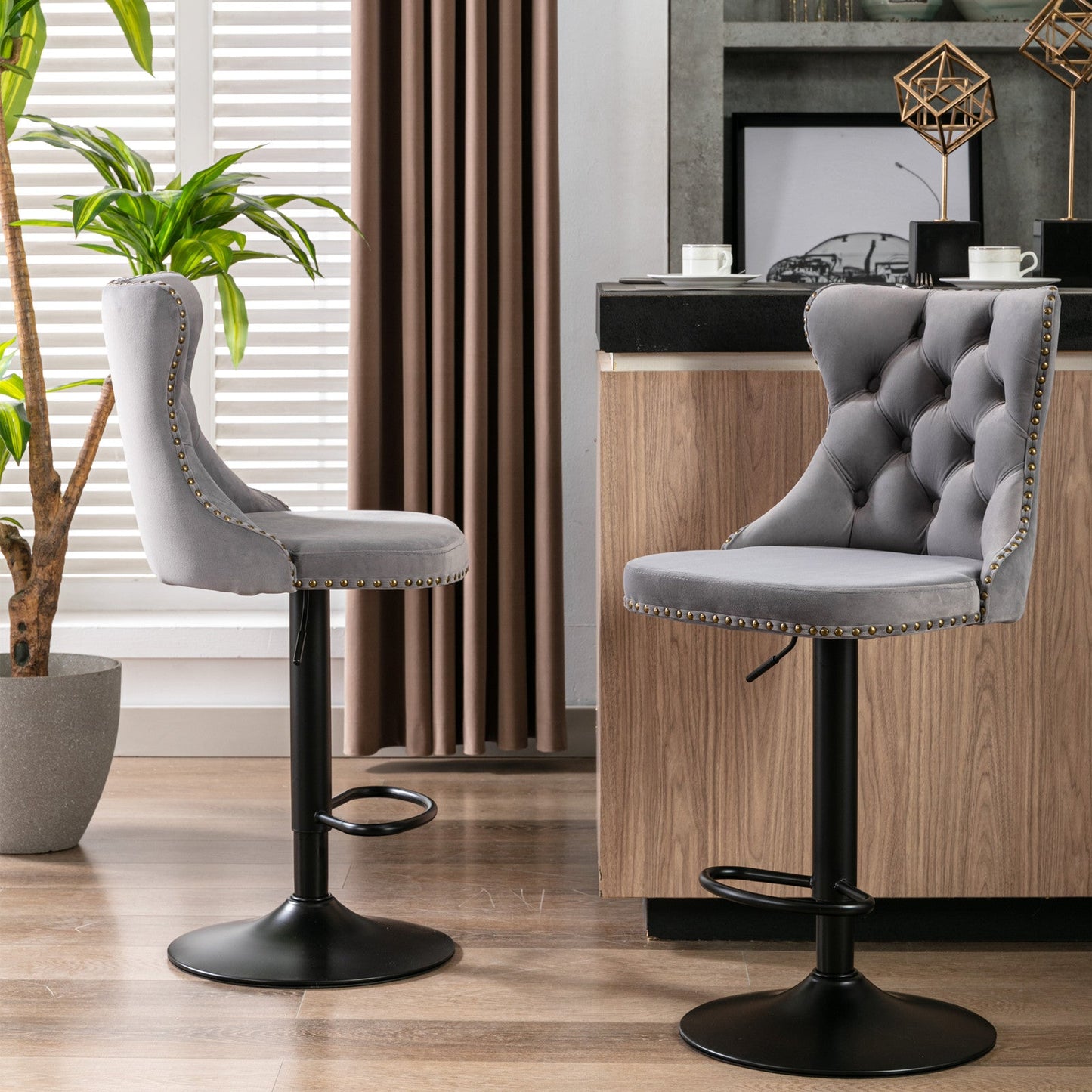 A&A Furniture Swivel Velvet Barstools