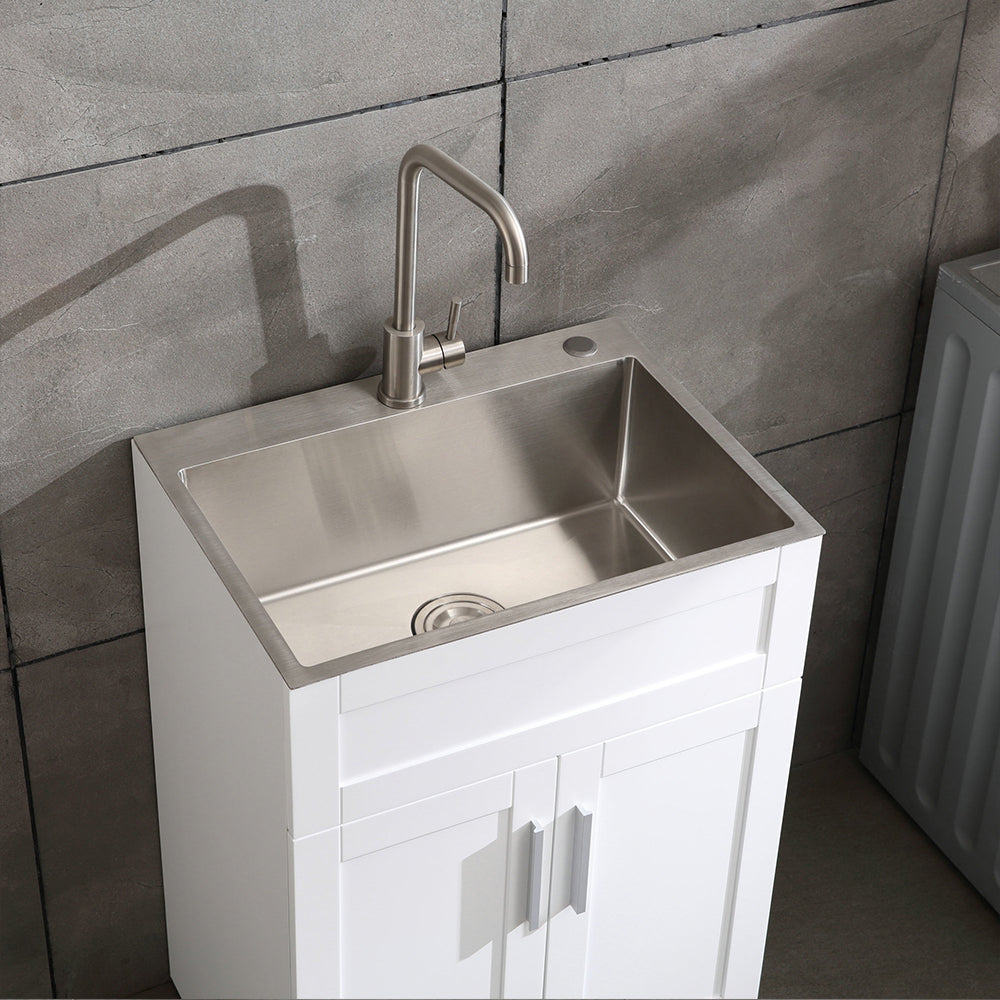24-Inch Stainless Steel Washing Sink with Faucet Hoses and Drain Head