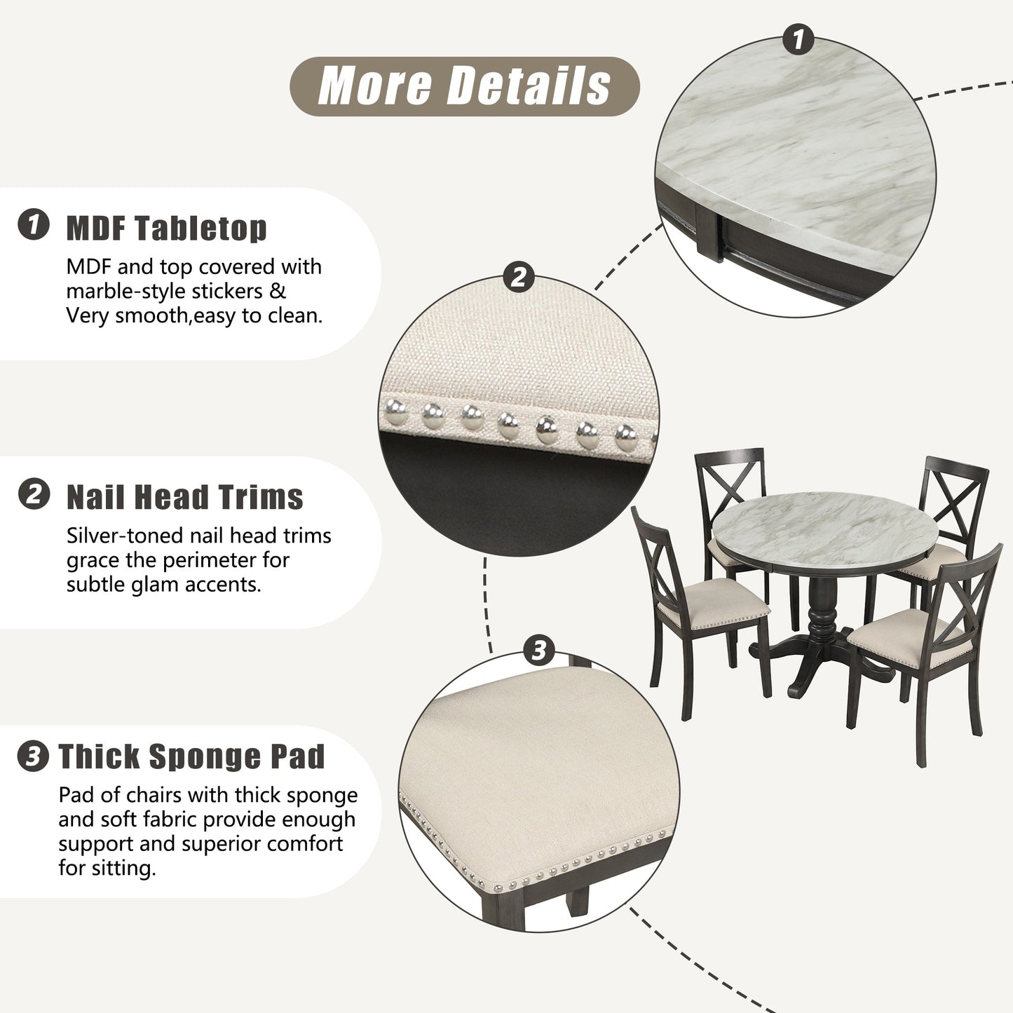 Orisfur 5-Piece Dining Table and Chairs Set