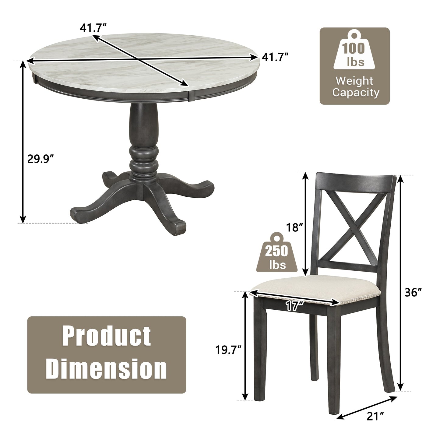 Orisfur 5-Piece Dining Table and Chairs Set
