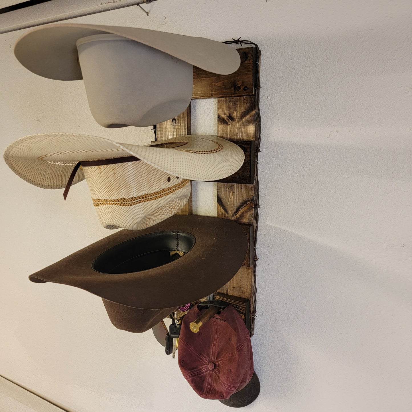 3 Cowboy Hat Rack Vertical | Cowboy Hat Holder | Rustic Western Hat Display | Handcrafted Wooden Organizer | Space-Saving Home Decor | Made in USA