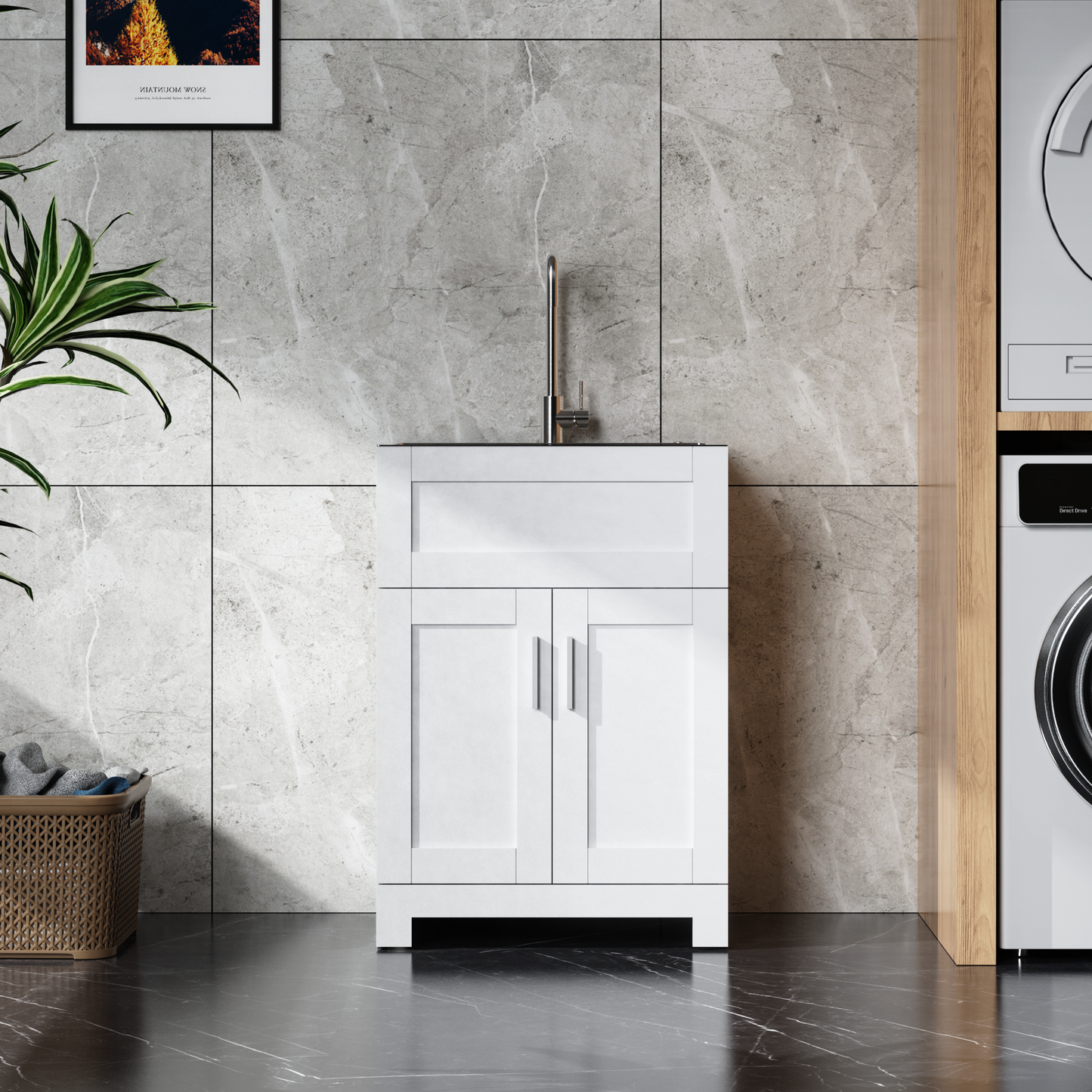 24in White Laundry Utility Cabinet Combo