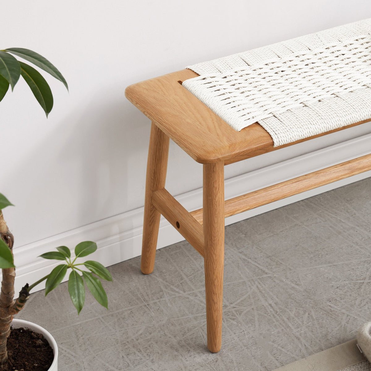 Solid Wood Bench with Handwoven Cane Seat