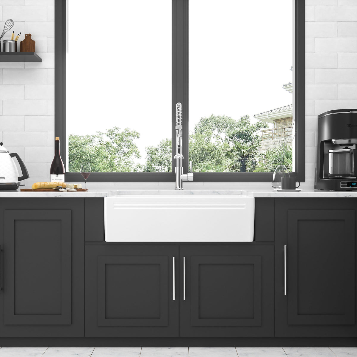 White Farmhouse Sink - 30 x 18 x 10 Inch Kitchen Sink Apron-Front