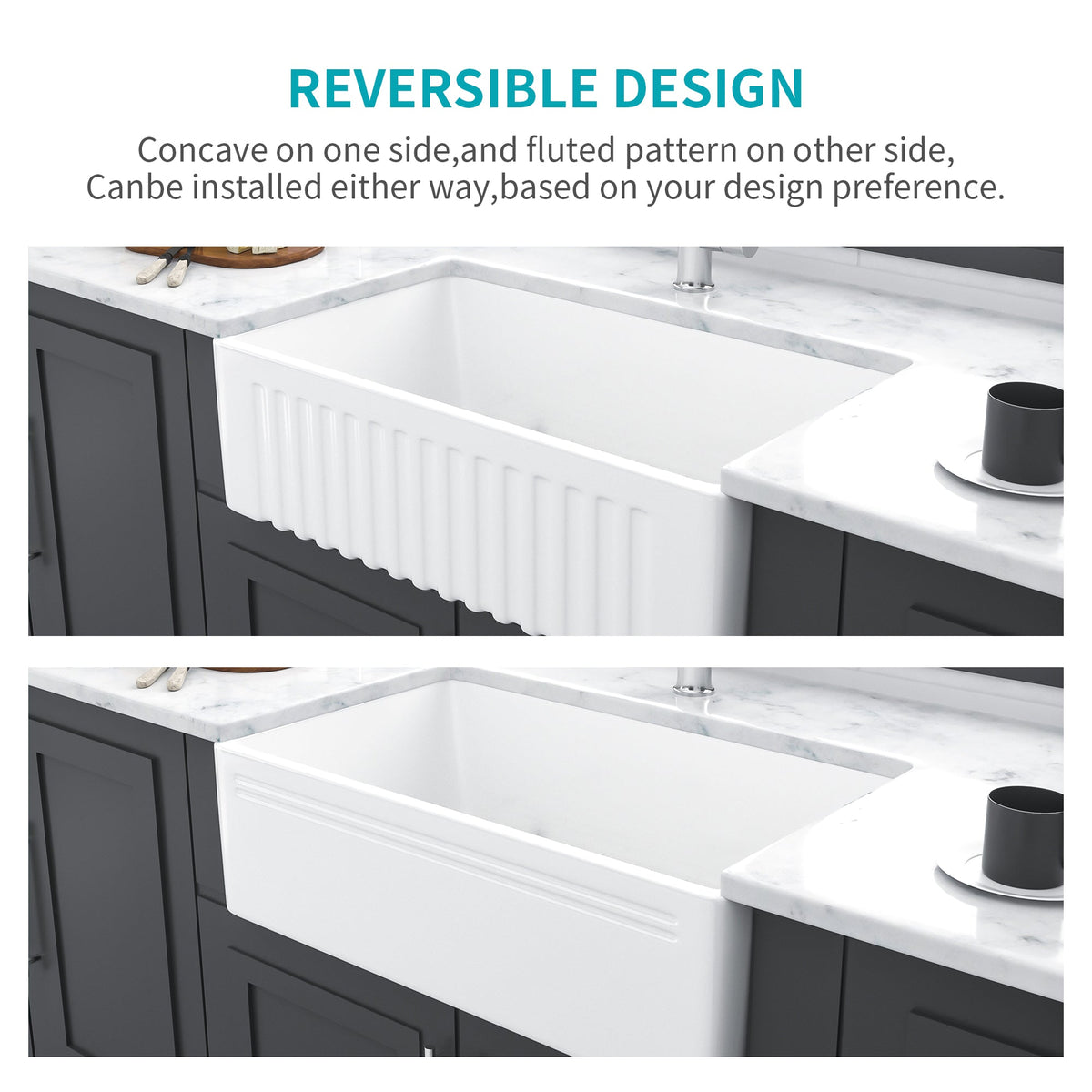 White Farmhouse Sink - 30 x 18 x 10 Inch Kitchen Sink Apron-Front