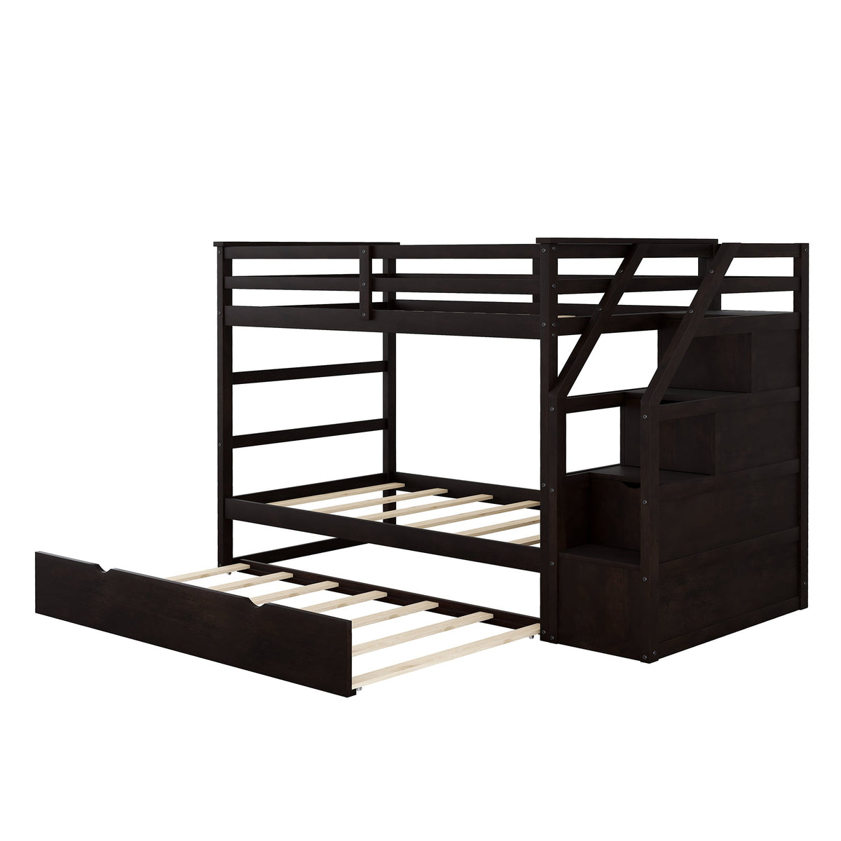 Twin-Over-Twin Bunk Bed with Twin Size Trundle and 3 Storage Stairs