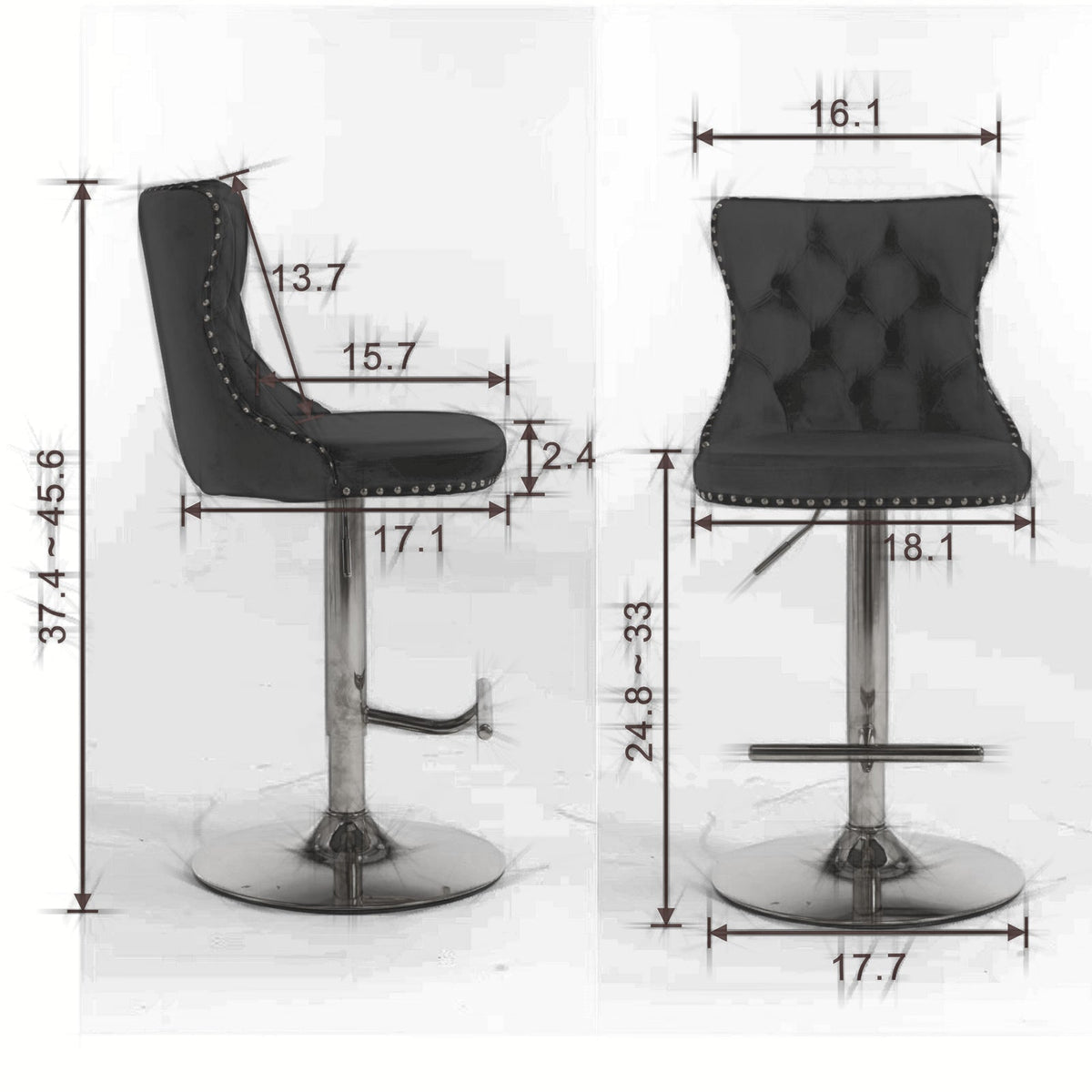 Swivel Velvet Barstools with Adjustable Seat Height