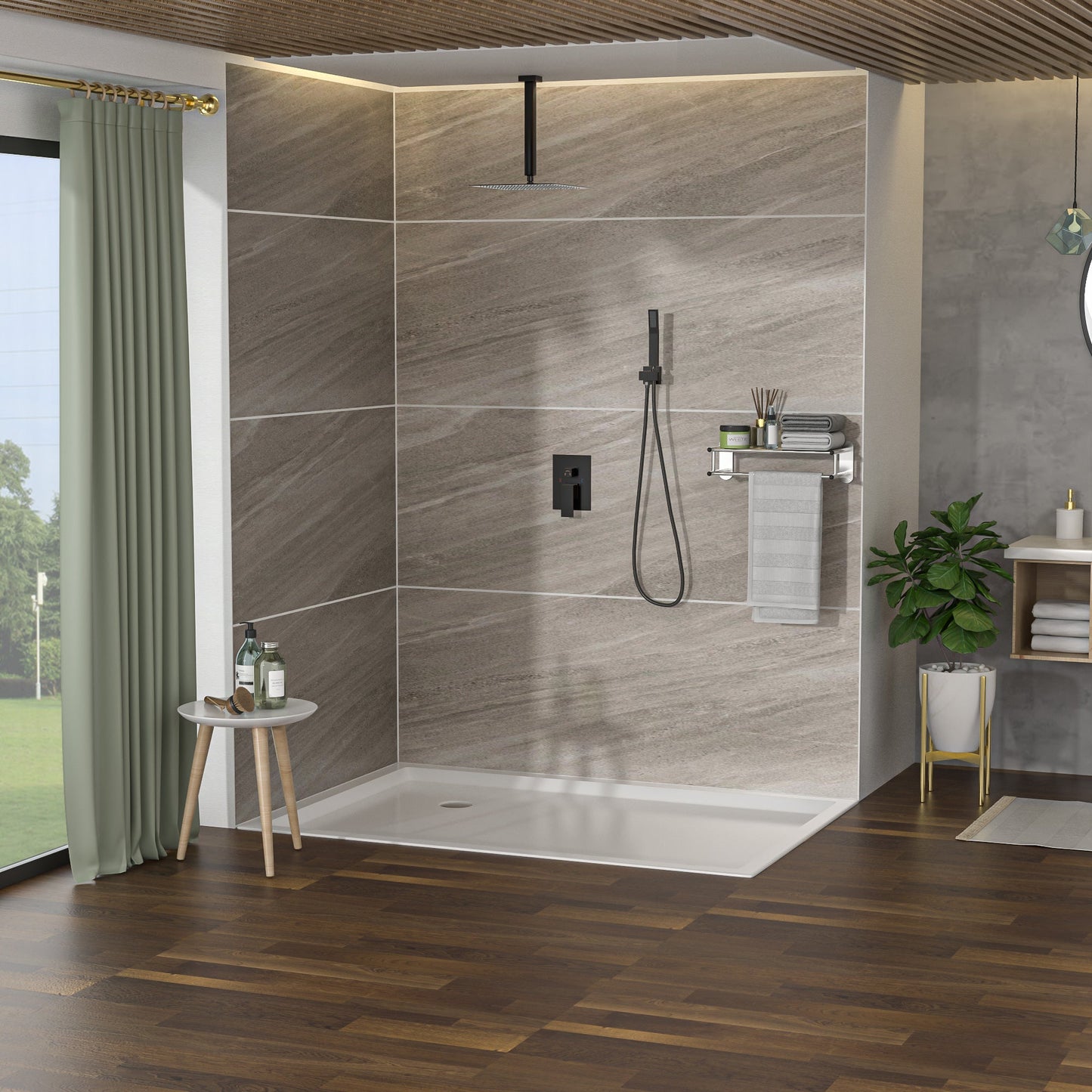 Dual Shower Head - 16 Inch Ceiling Mount Square Shower System