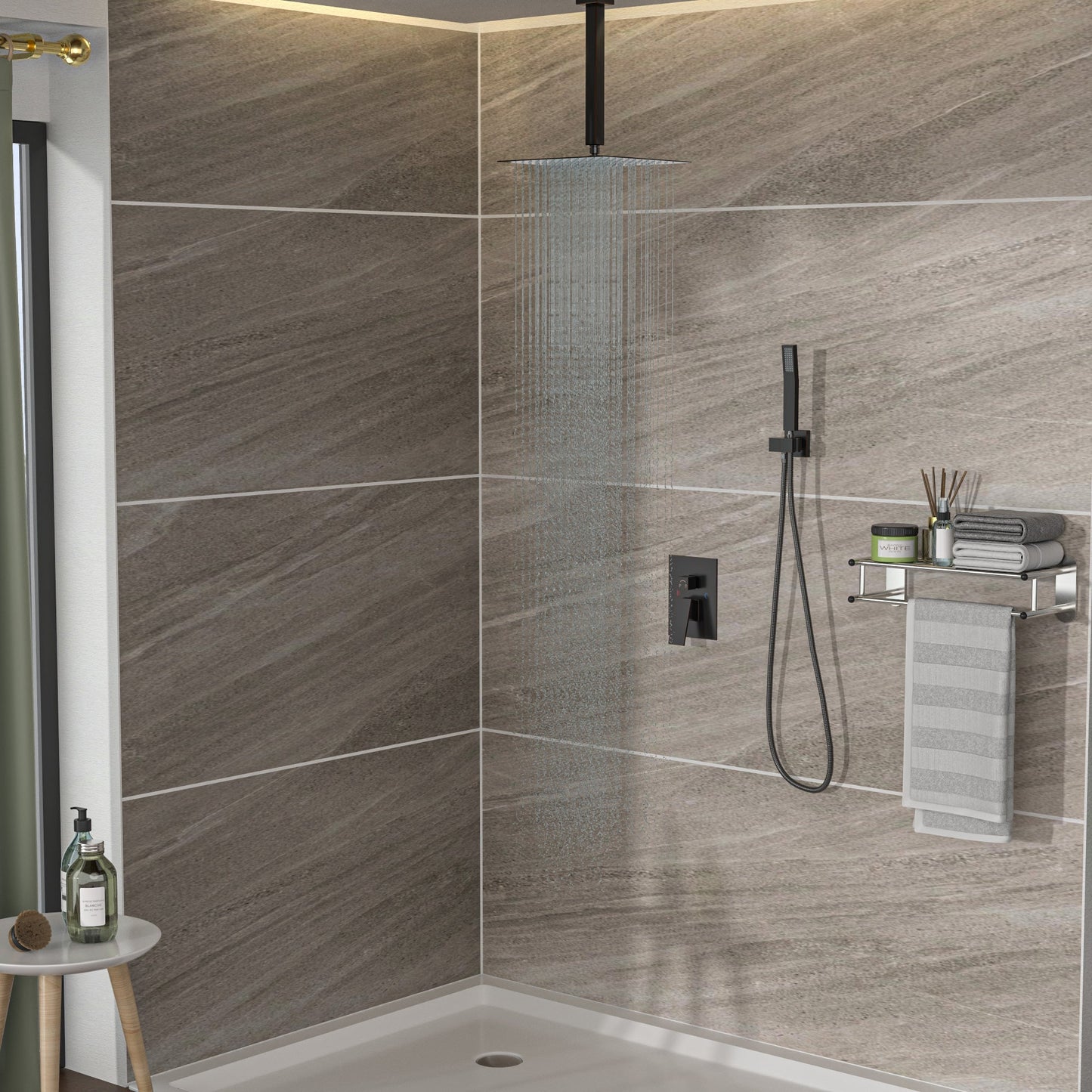 Dual Shower Head - 16 Inch Ceiling Mount Square Shower System