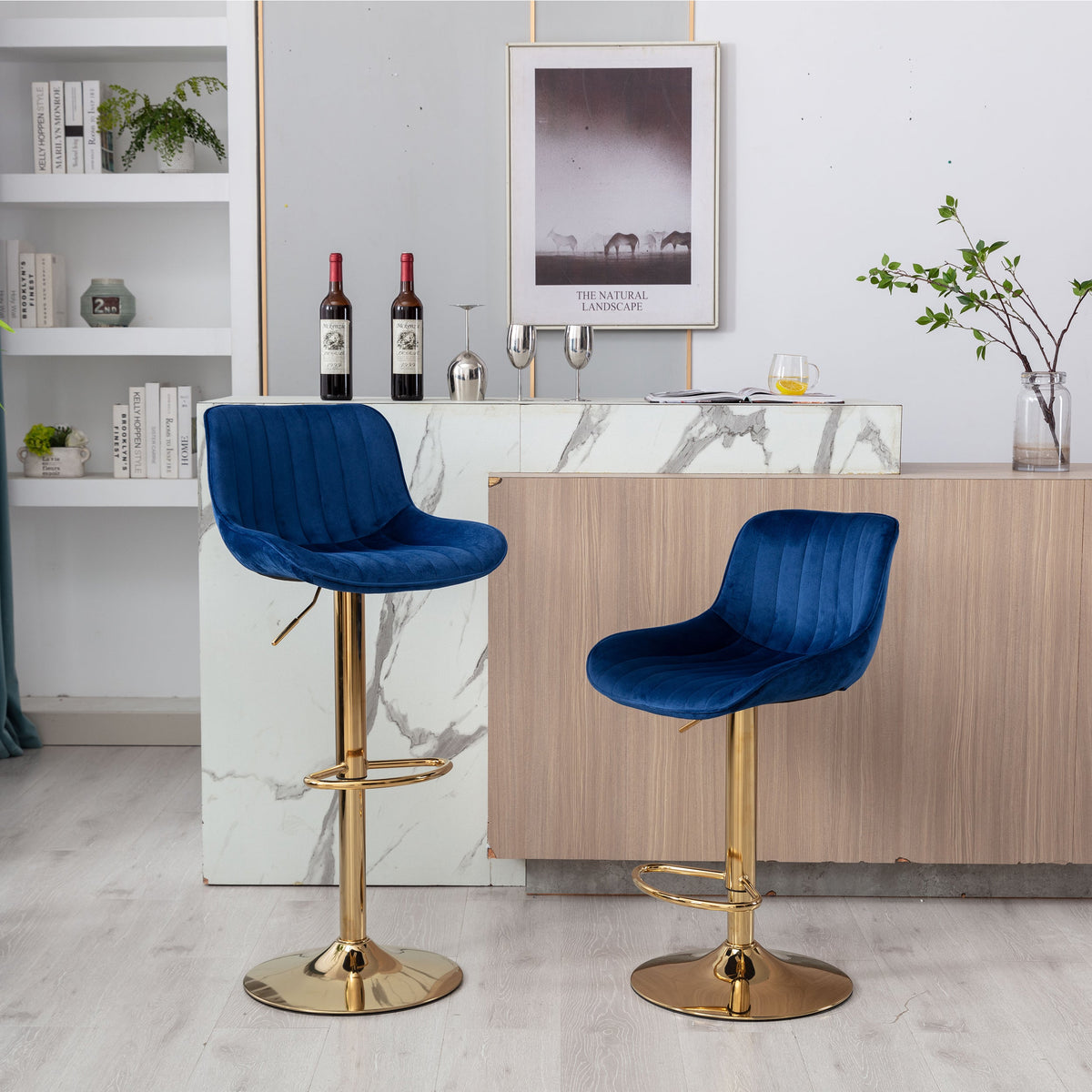 Chrome Footrest and Base Swivel Height Adjustable Bar Stool Set of 2