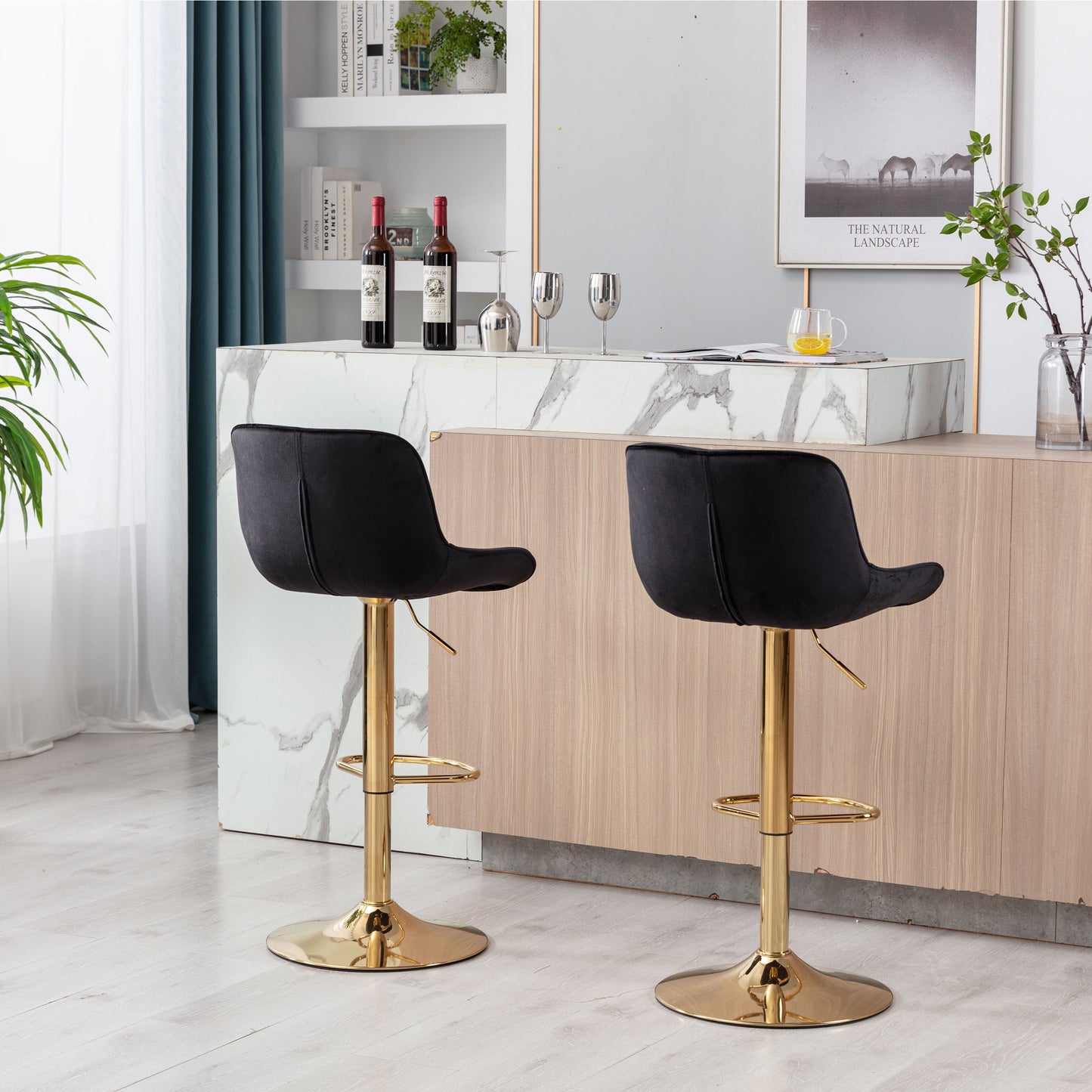 Chrome Footrest and Base Swivel Height Adjustable Bar Stool Set of 2