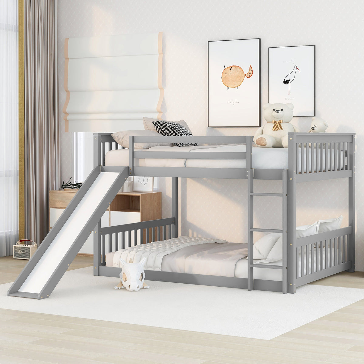 Full Over Full Bunk Bed with Slide and Ladder