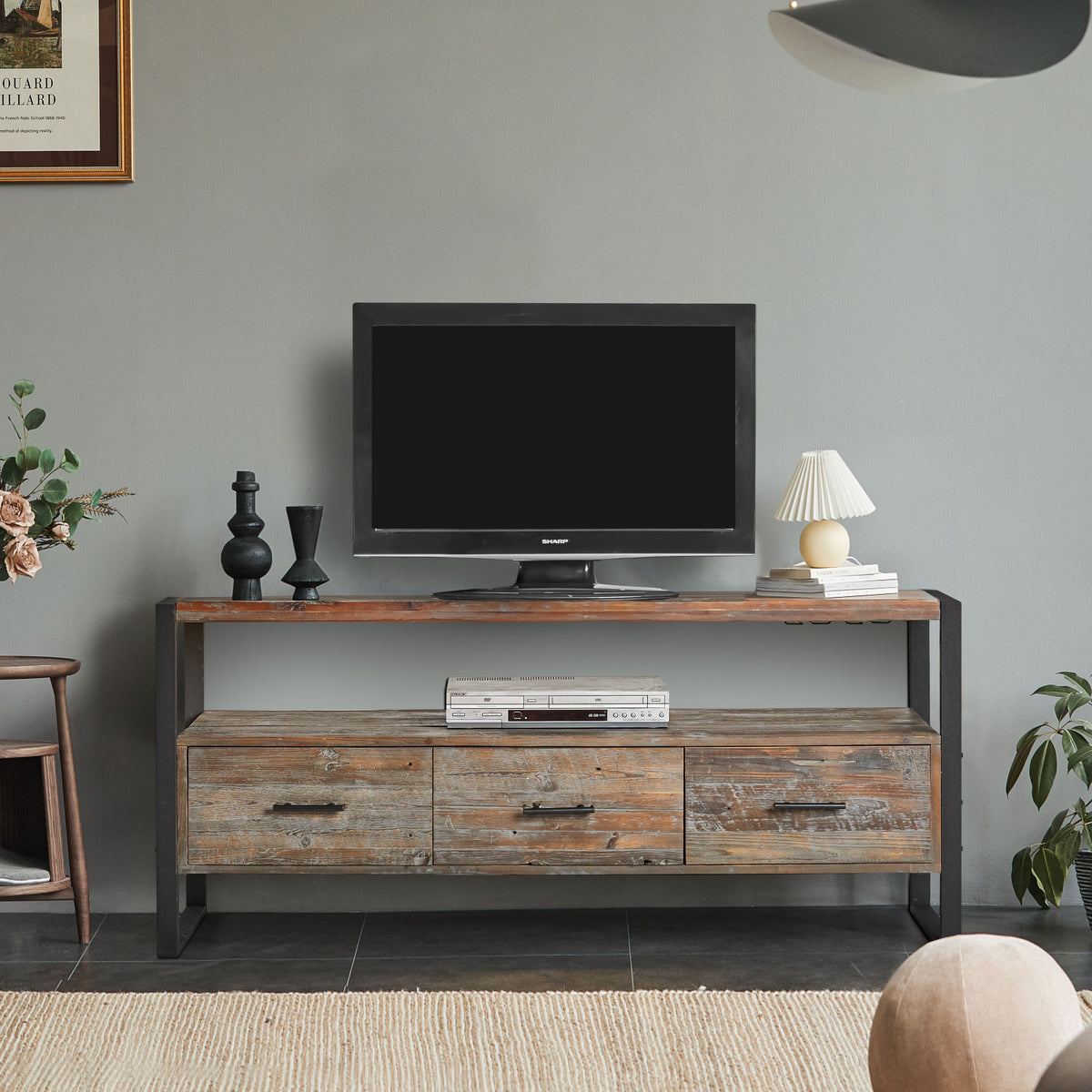60 Inch Reclaimed Wood Media TV Console Table