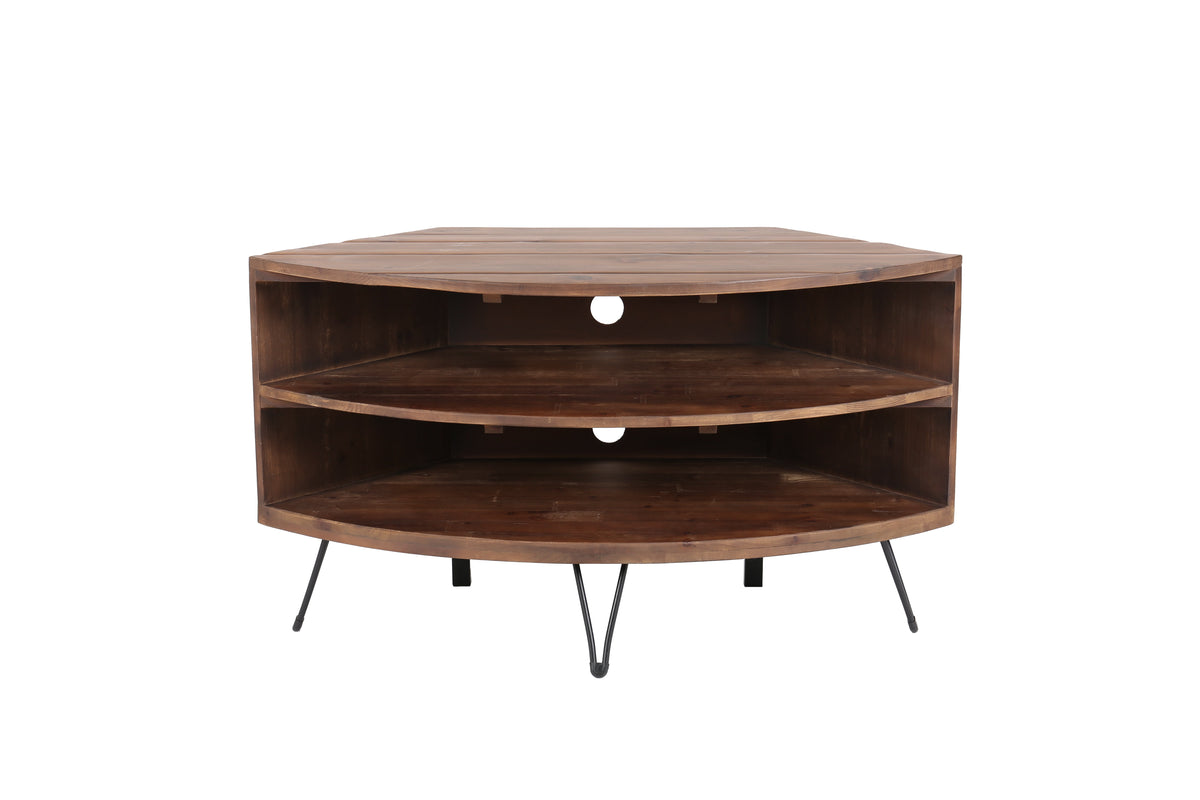 Fan Shape Reclaimed Wood Corner Media Table