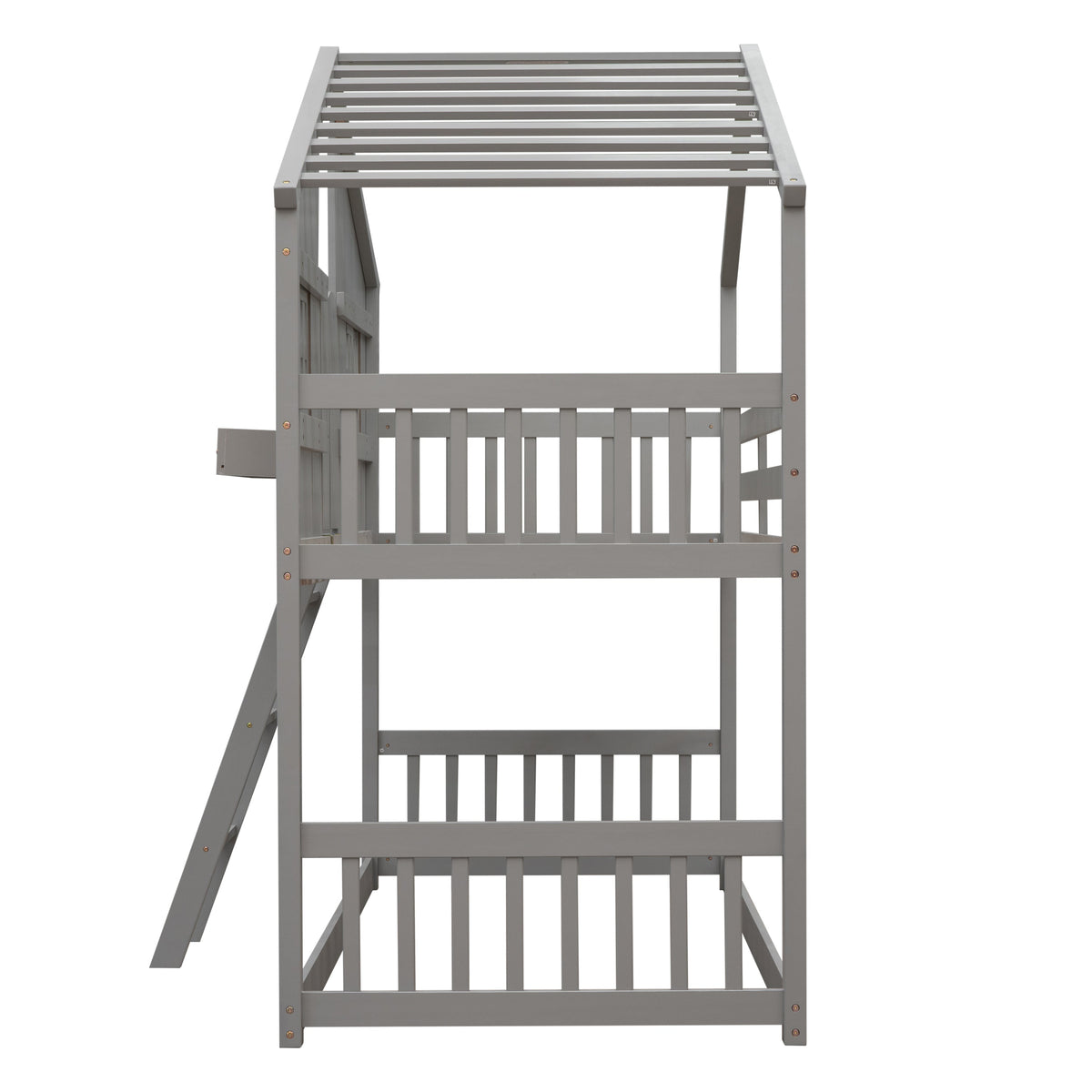 Twin Over Twin House Bunk Bed with Roof and Guardrails