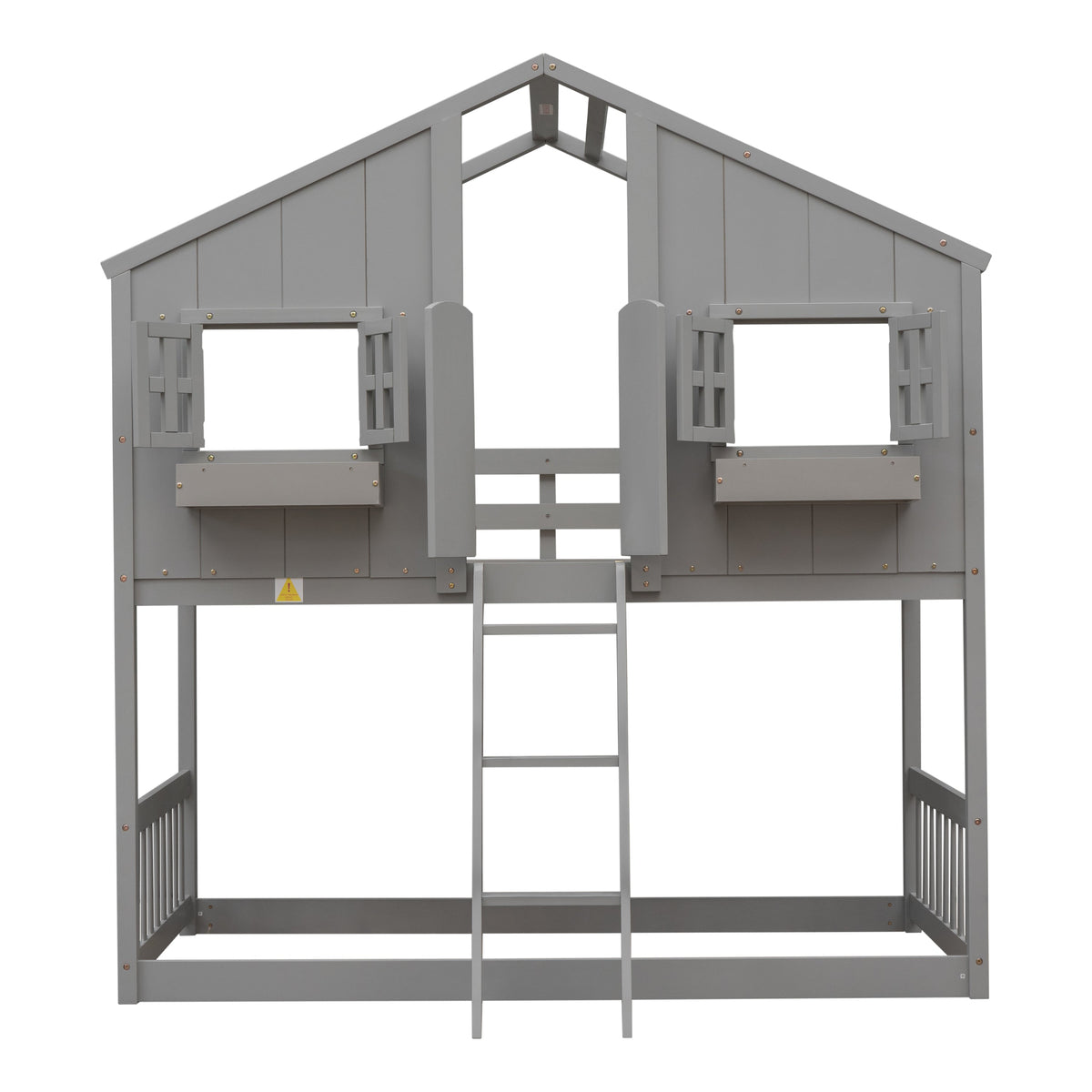 Twin Over Twin House Bunk Bed with Roof and Guardrails