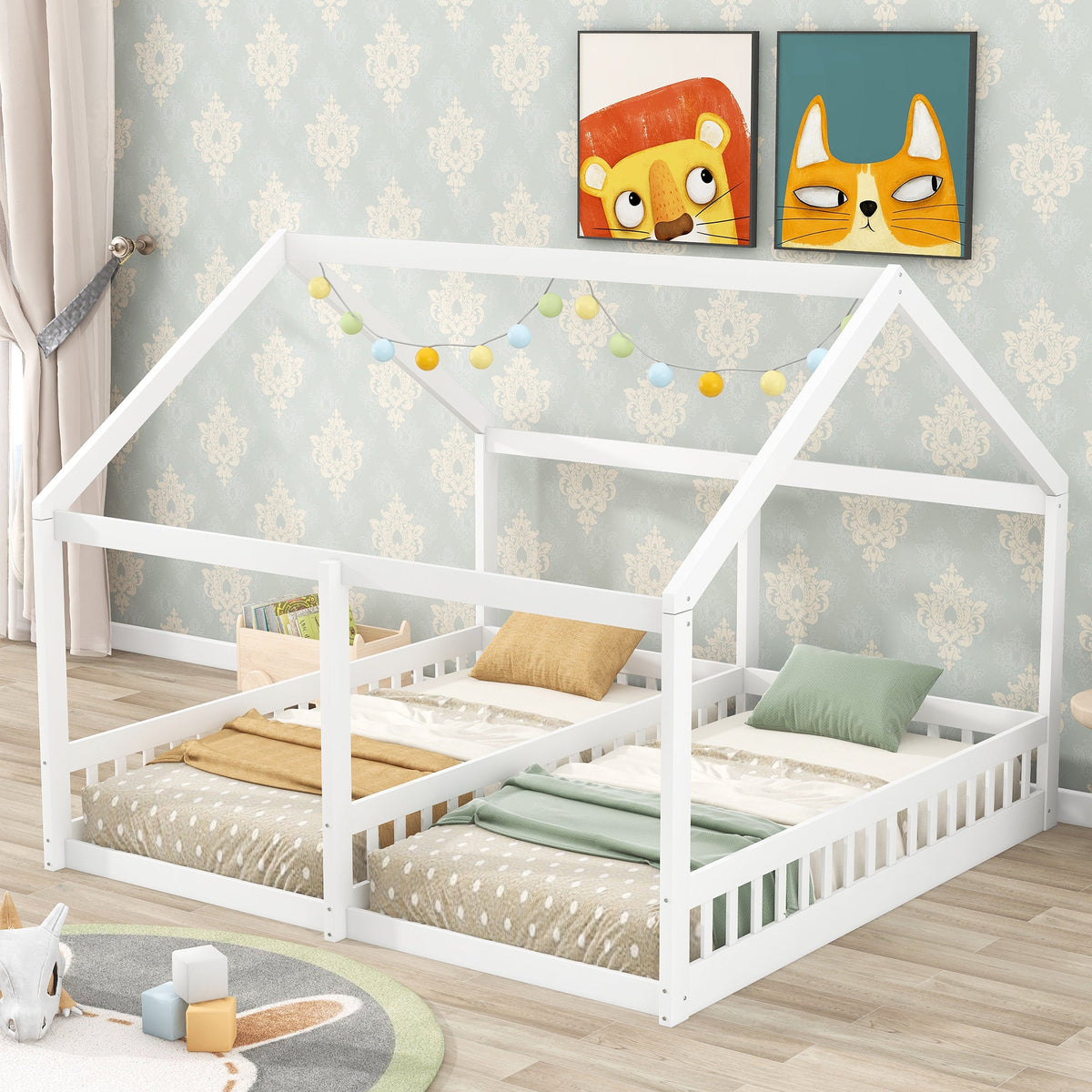 Twin Size House Platform Beds - Two Shared Beds