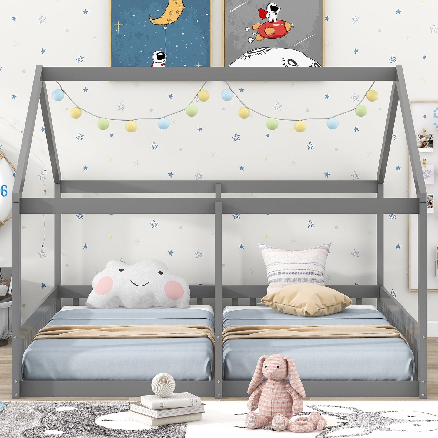 Twin Size House Platform Beds - Two Shared Beds