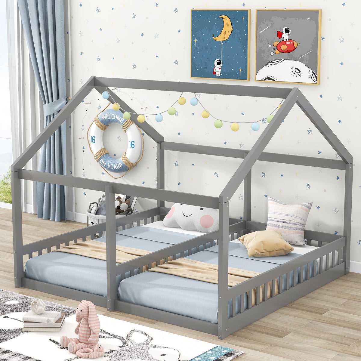 Twin Size House Platform Beds - Two Shared Beds