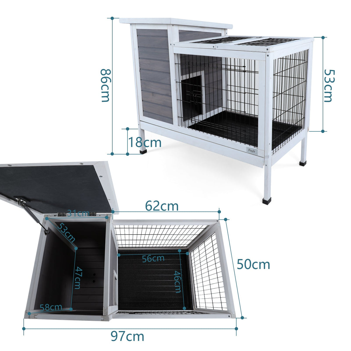 Two-Tier Wooden Rabbit Cage Outdoor Indoor for Small Animals