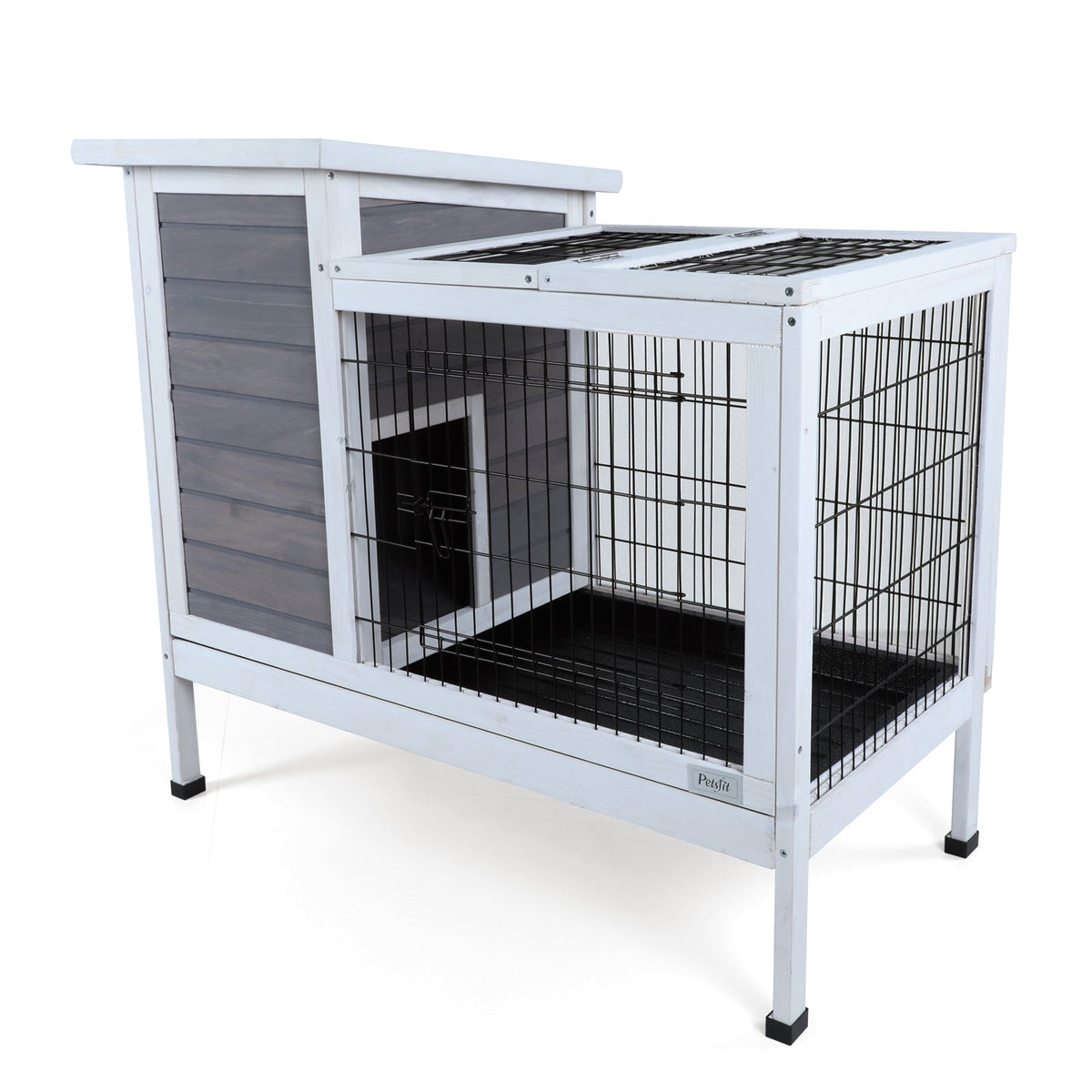 Two-Tier Wooden Rabbit Cage Outdoor Indoor for Small Animals