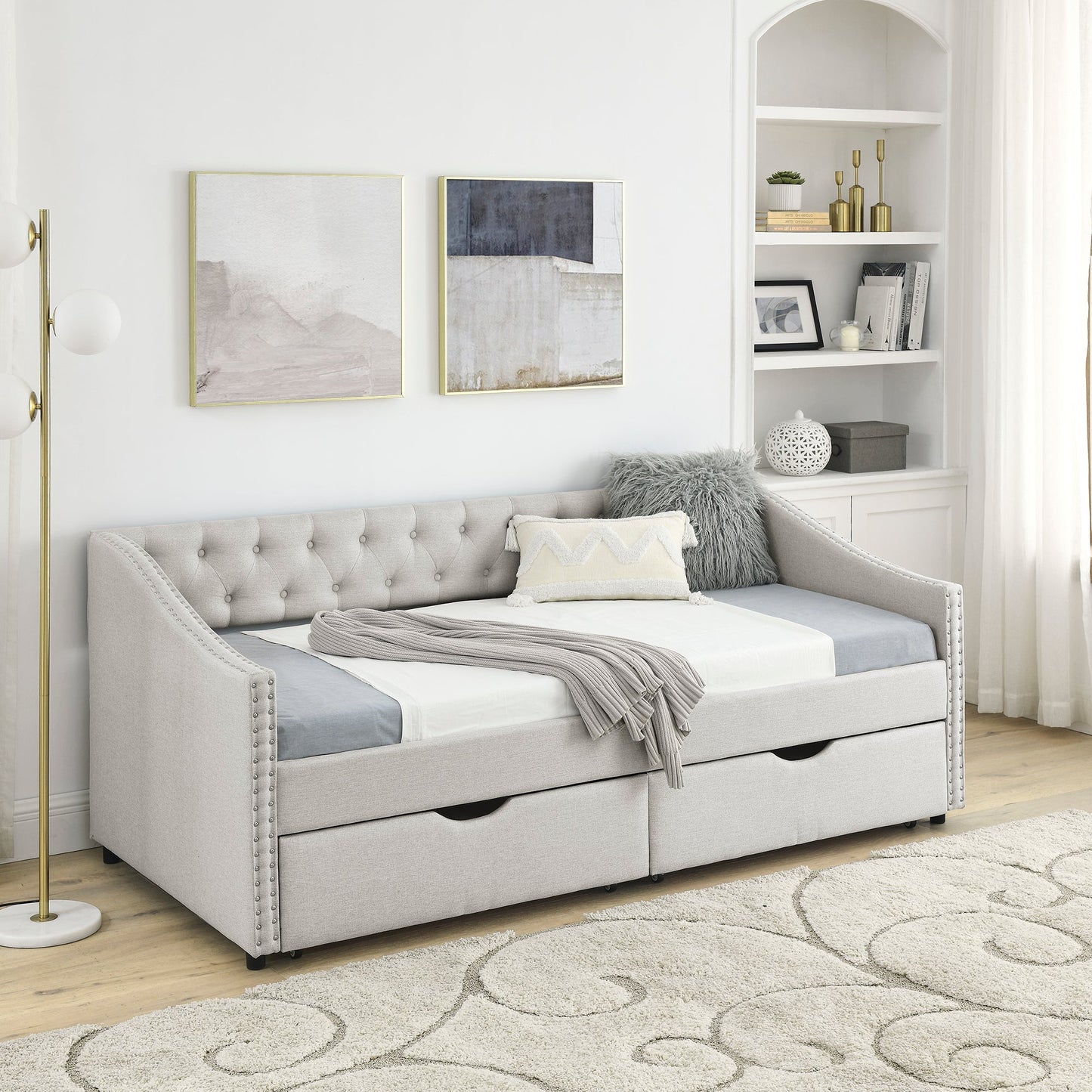 Twin Size Upholstered Daybed with Drawers