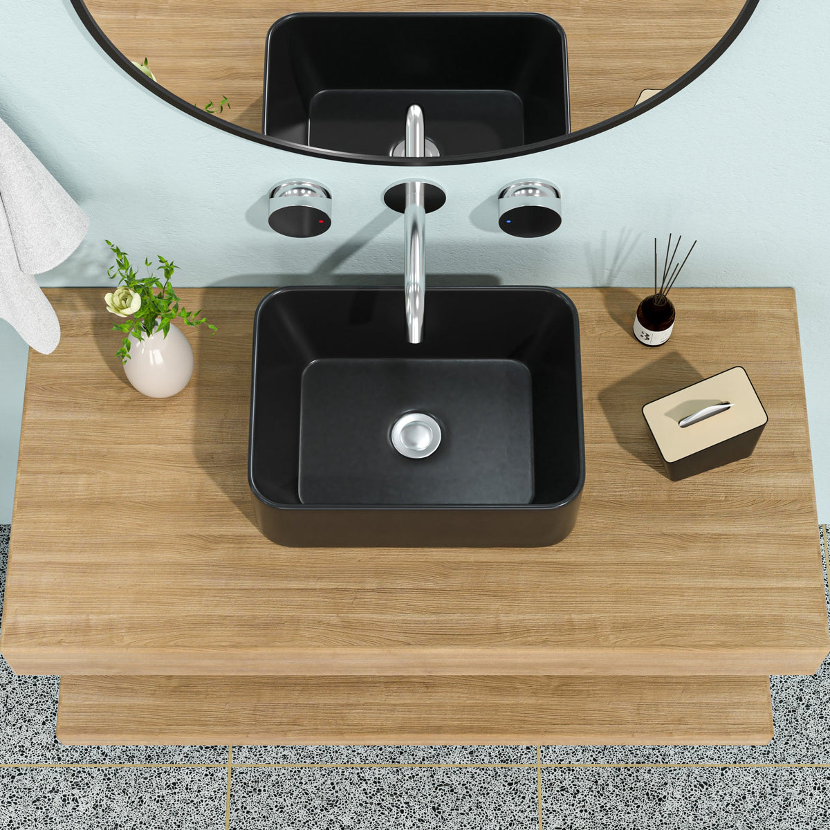 16"x12" Black Ceramic Rectangular Vessel Bathroom Sink
