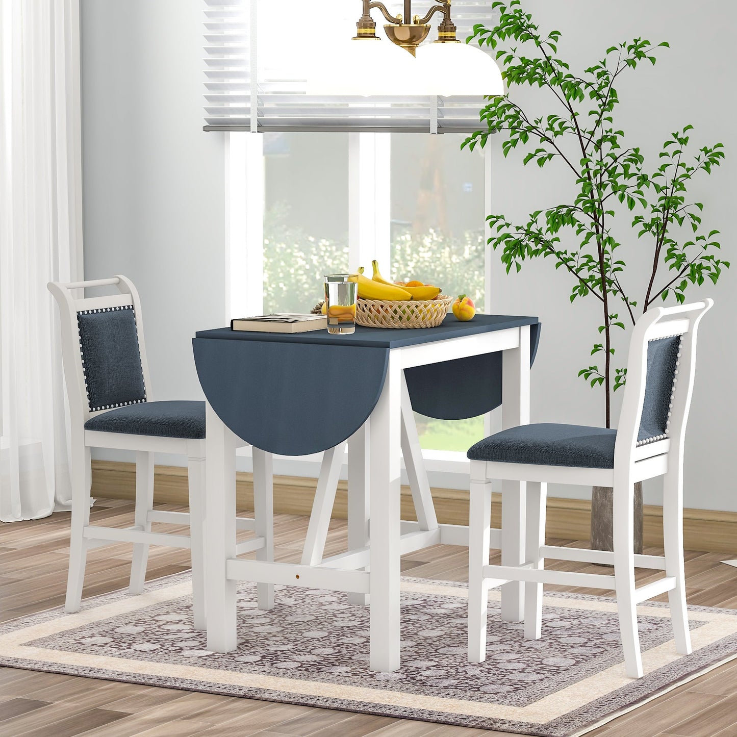 TOPMAX 3-Piece Wood Counter Height Drop Leaf Dining Table Set