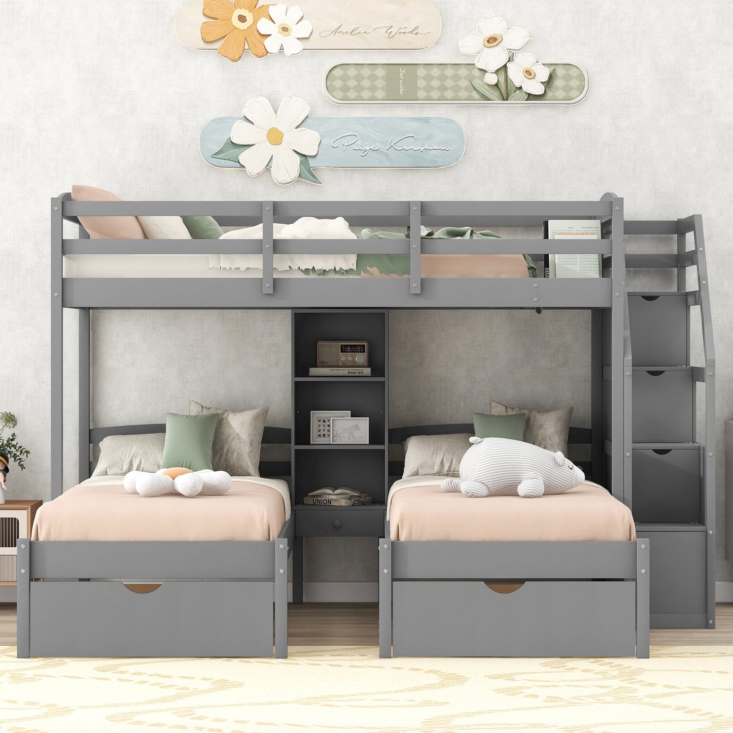 Twin Over Twin Bunk Bed with Drawers and Storage