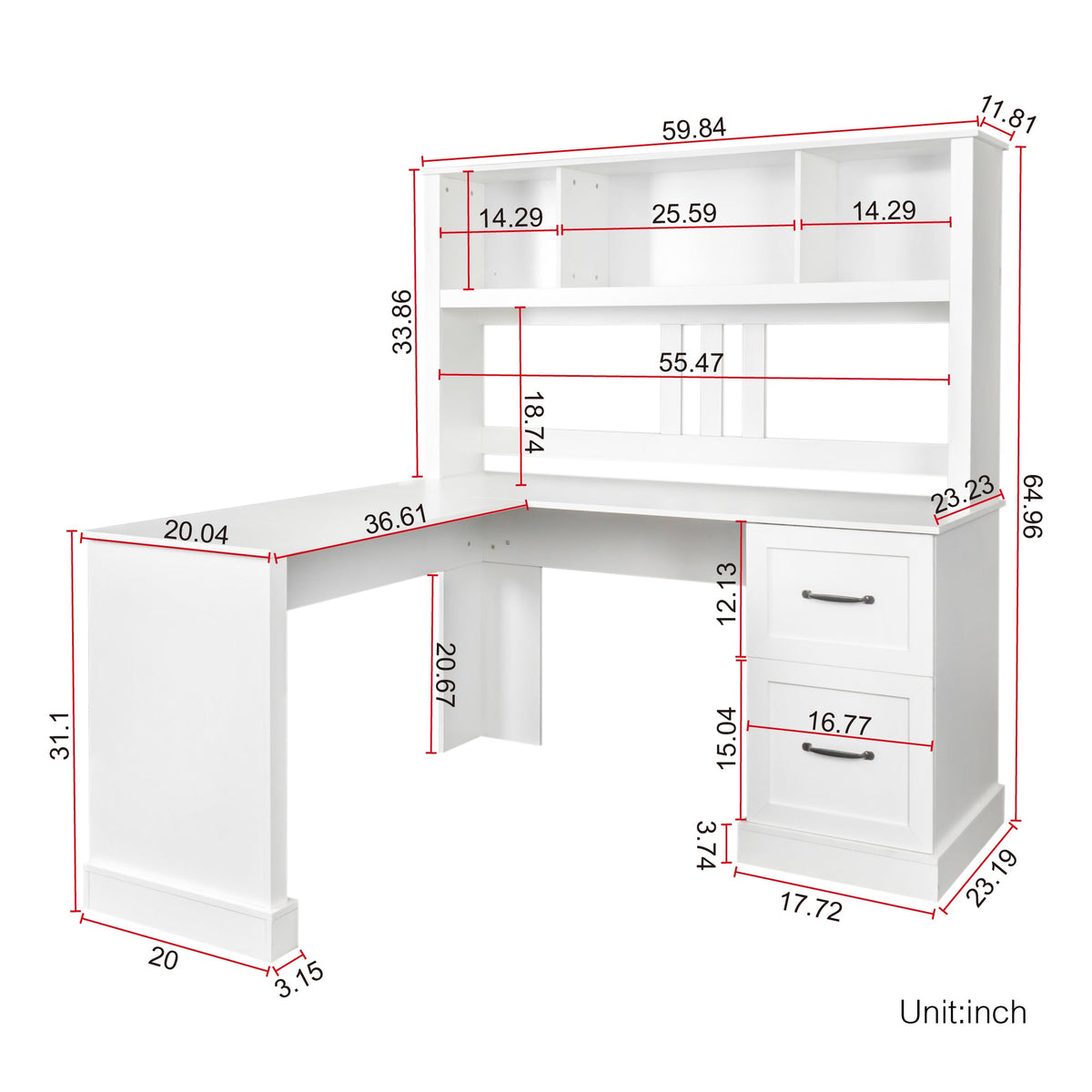 Home Office Computer Desk with Hutch, Antiqued White