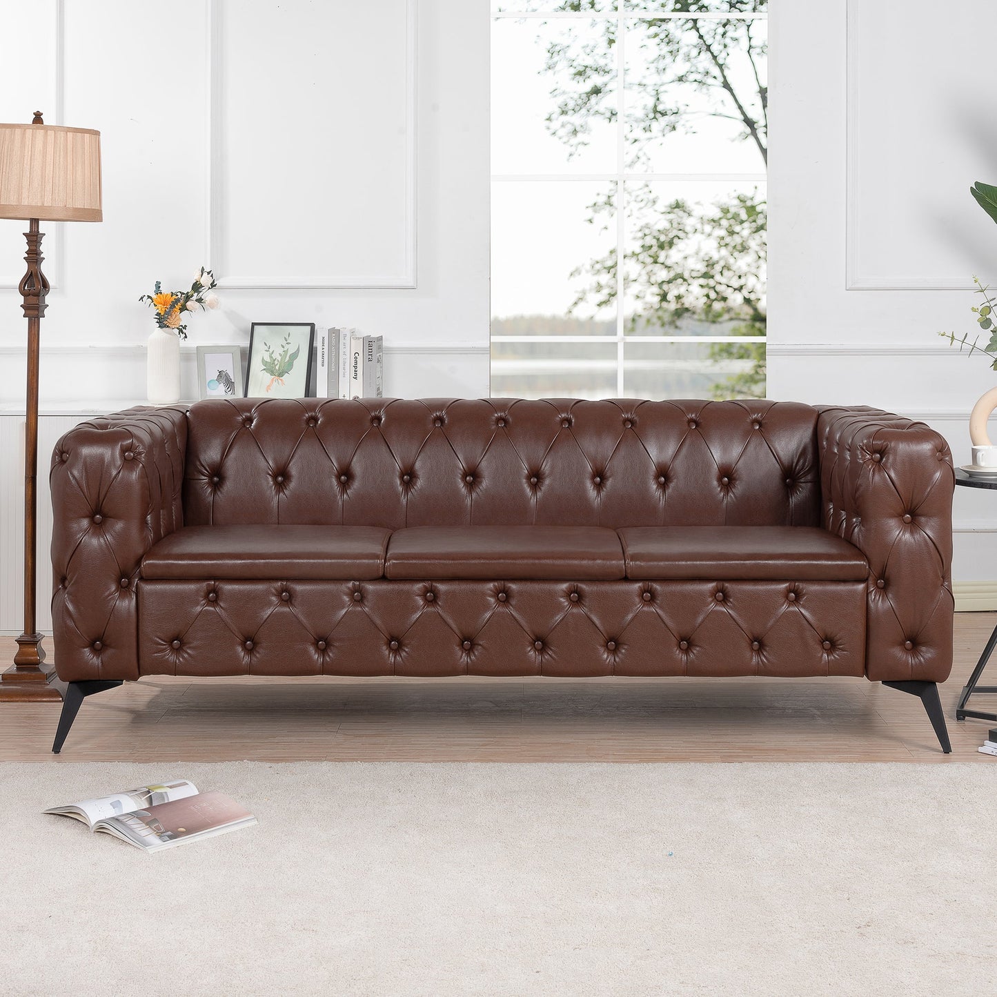 84.06 Inch Width Traditional Square Arm 3 Seater Sofa