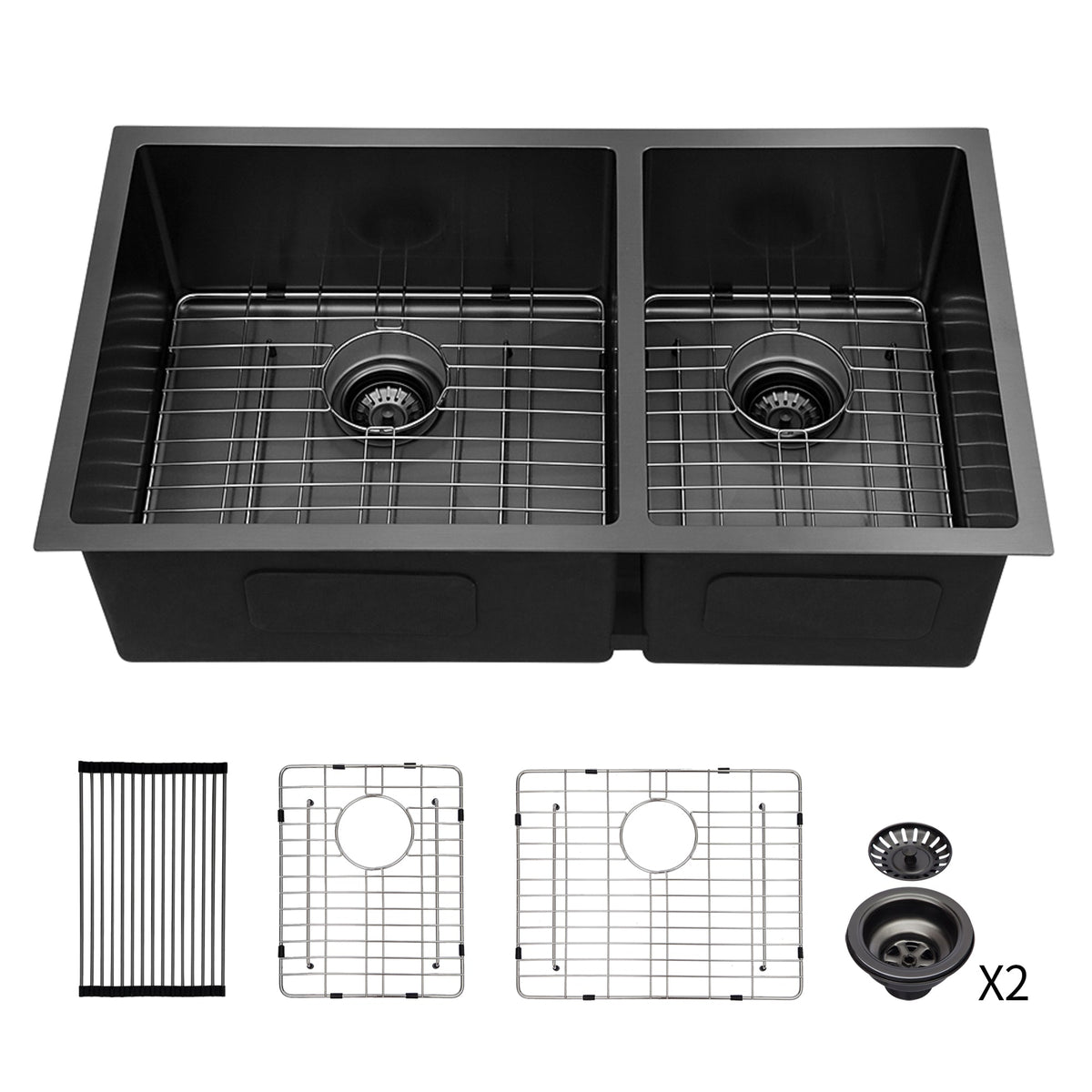 Double Bowl (60/40) Undermount Sink - 33"x19"x10" Gunmetal
