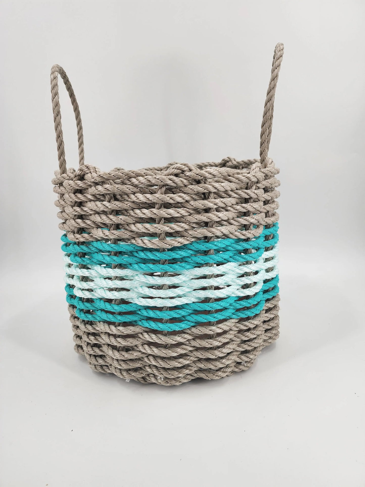 Authentic Maine Lobster Rope Storage Basket Tan and Seafoam, Accent color choice