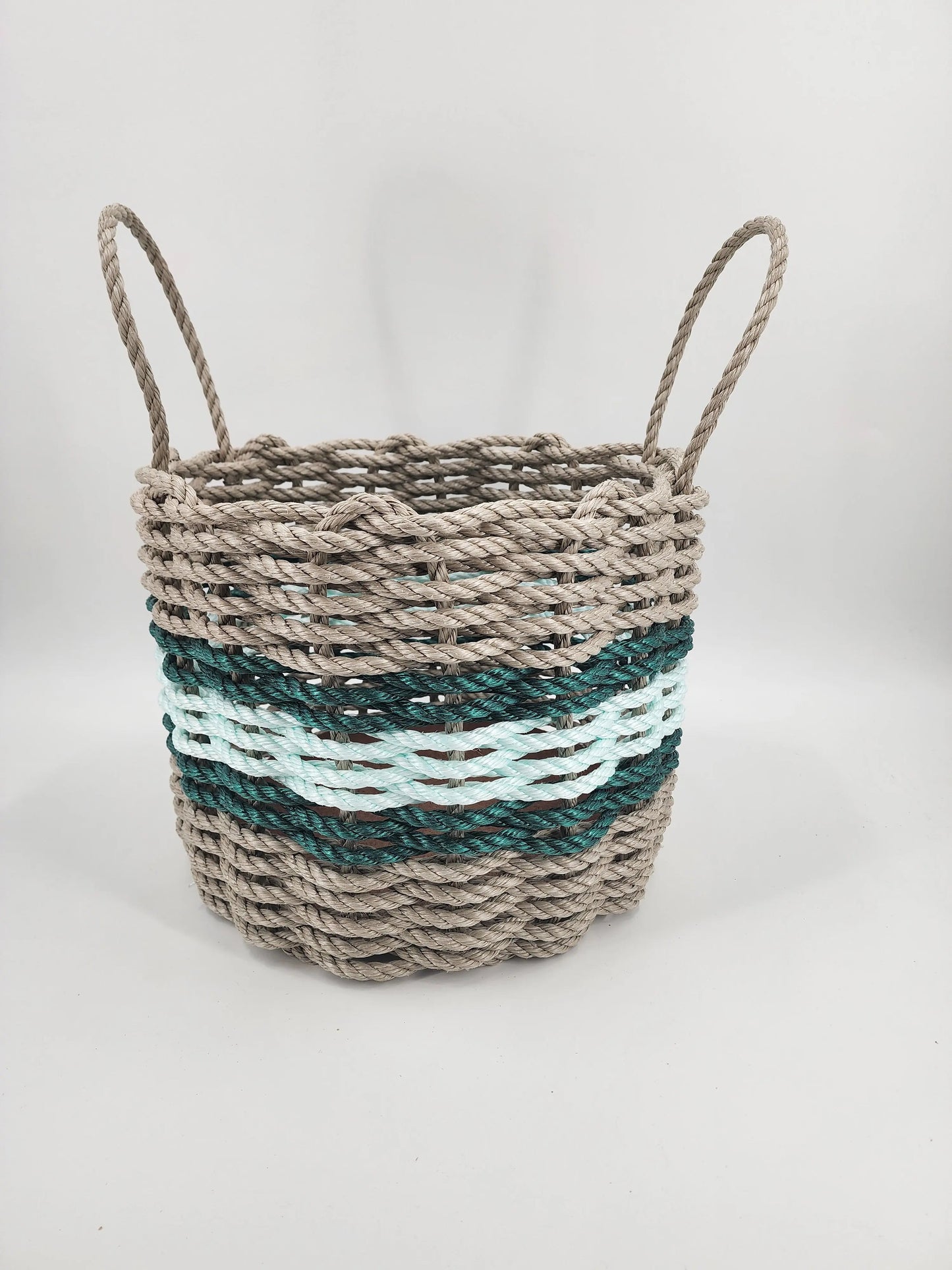 Authentic Maine Lobster Rope Storage Basket Tan and Seafoam, Accent color choice